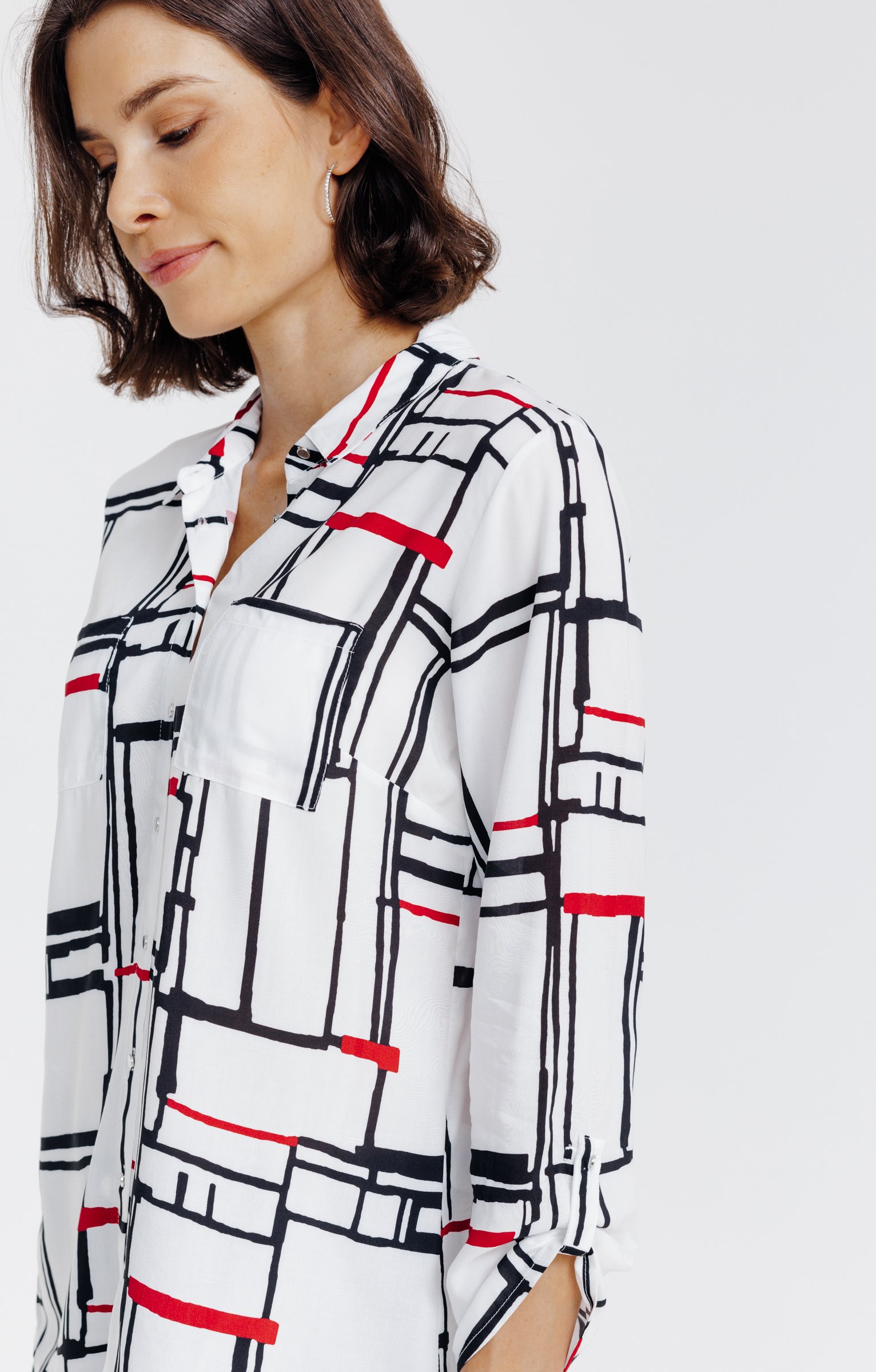 Chemise boutonnée imprimée graphique  - ÉCRU