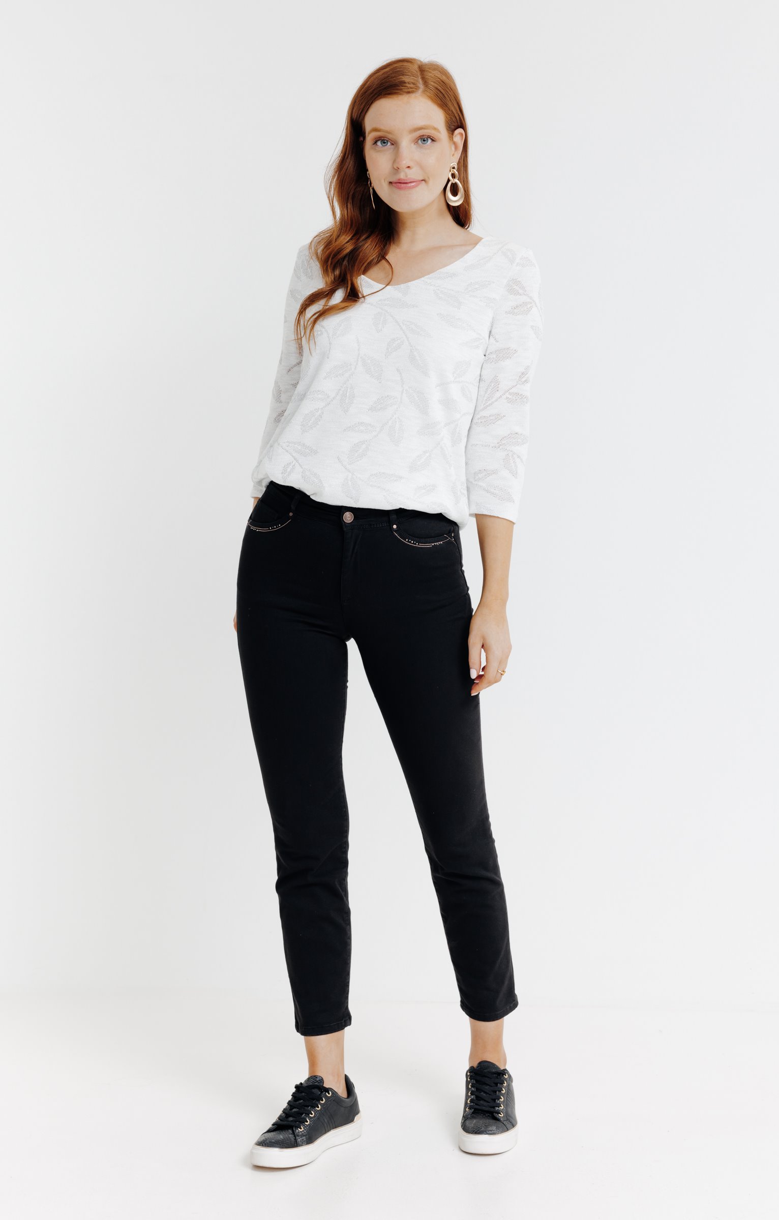 Pantalon 7/8 brodé en coton viscose - NOIR