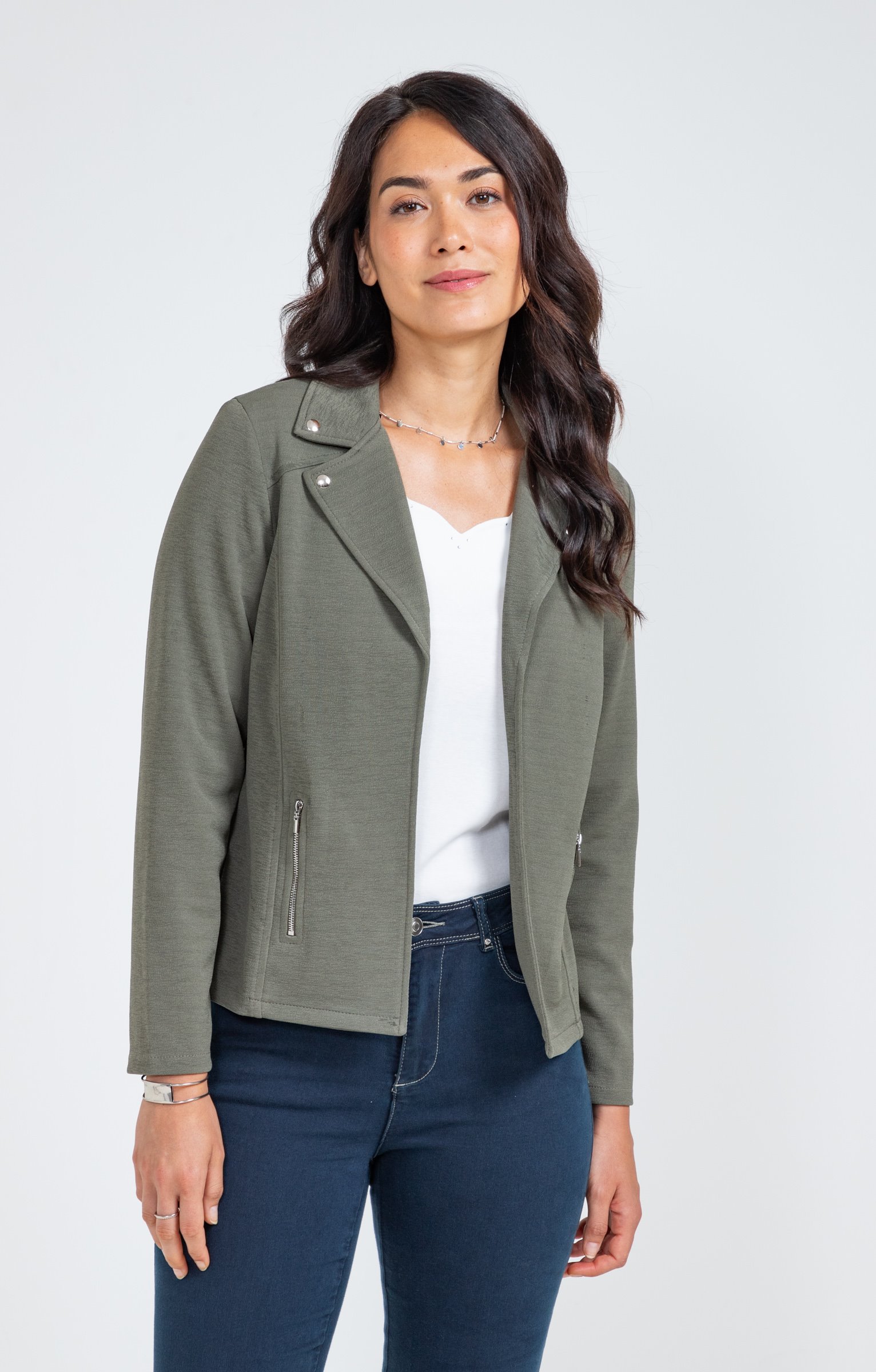 Veste col tailleur avec zips poches - KAKI