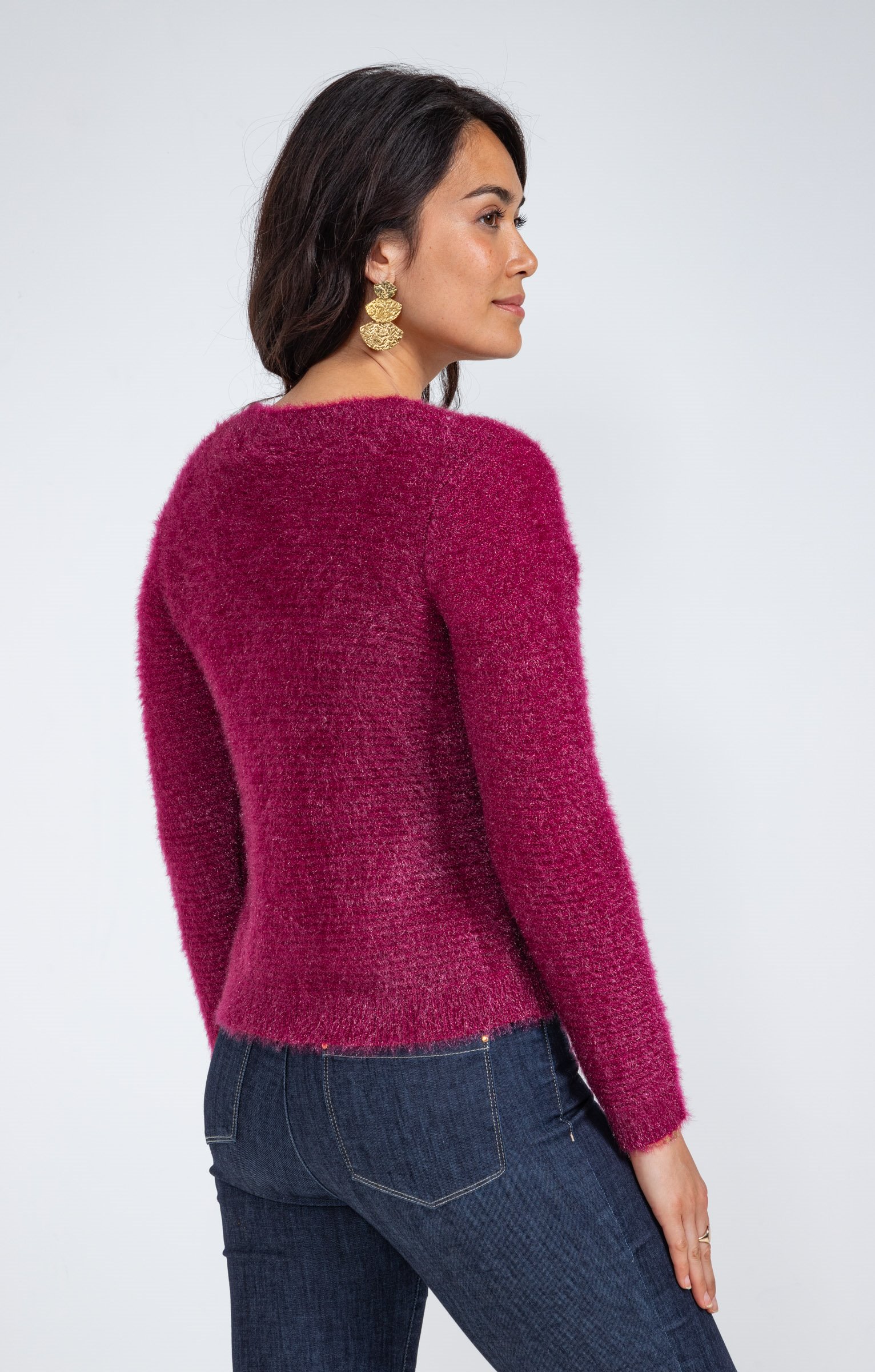 Cardigan maille fluffy - LIE DE VIN