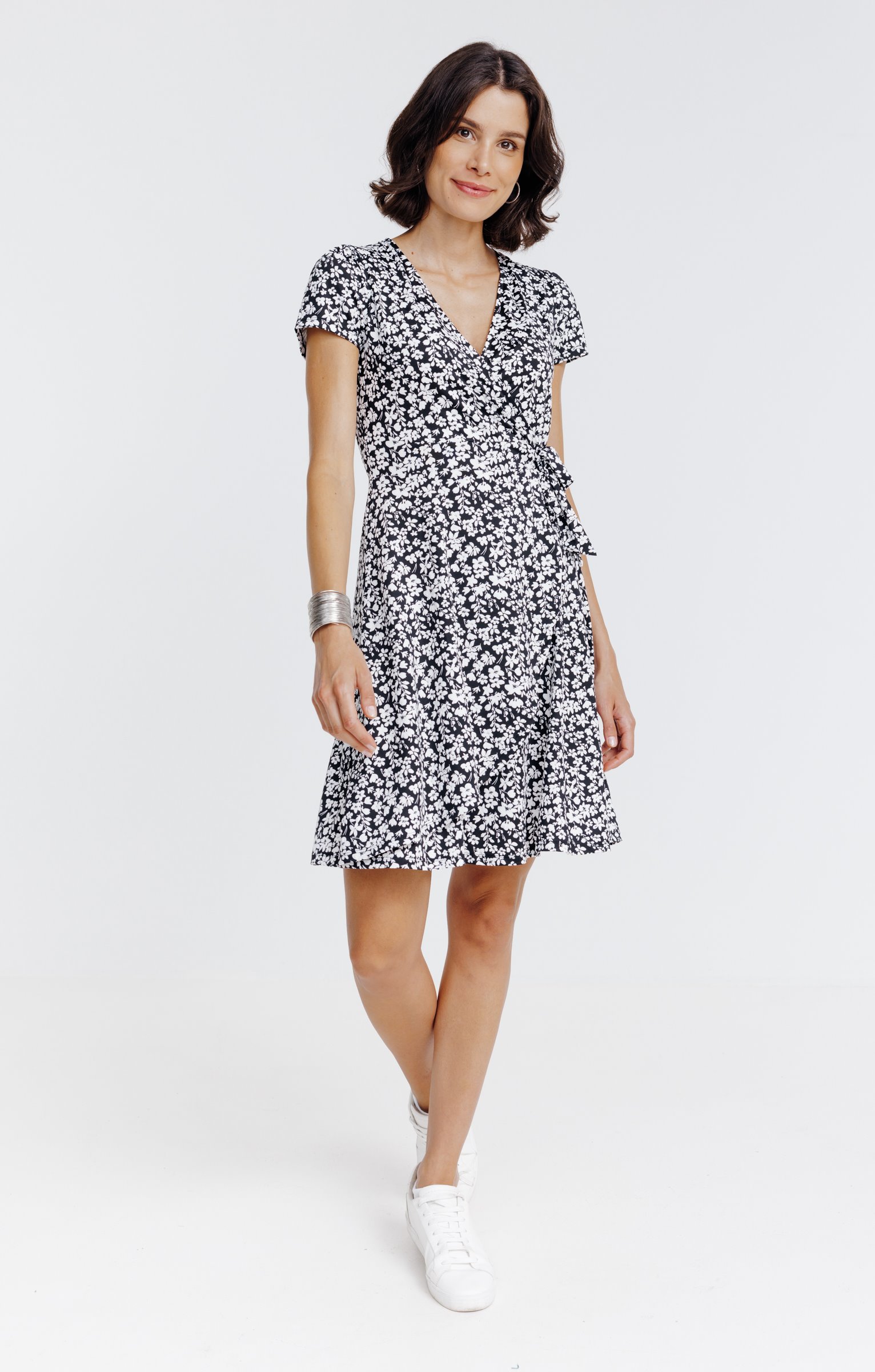 Robe en maille évasée cache-coeur  - NOIR