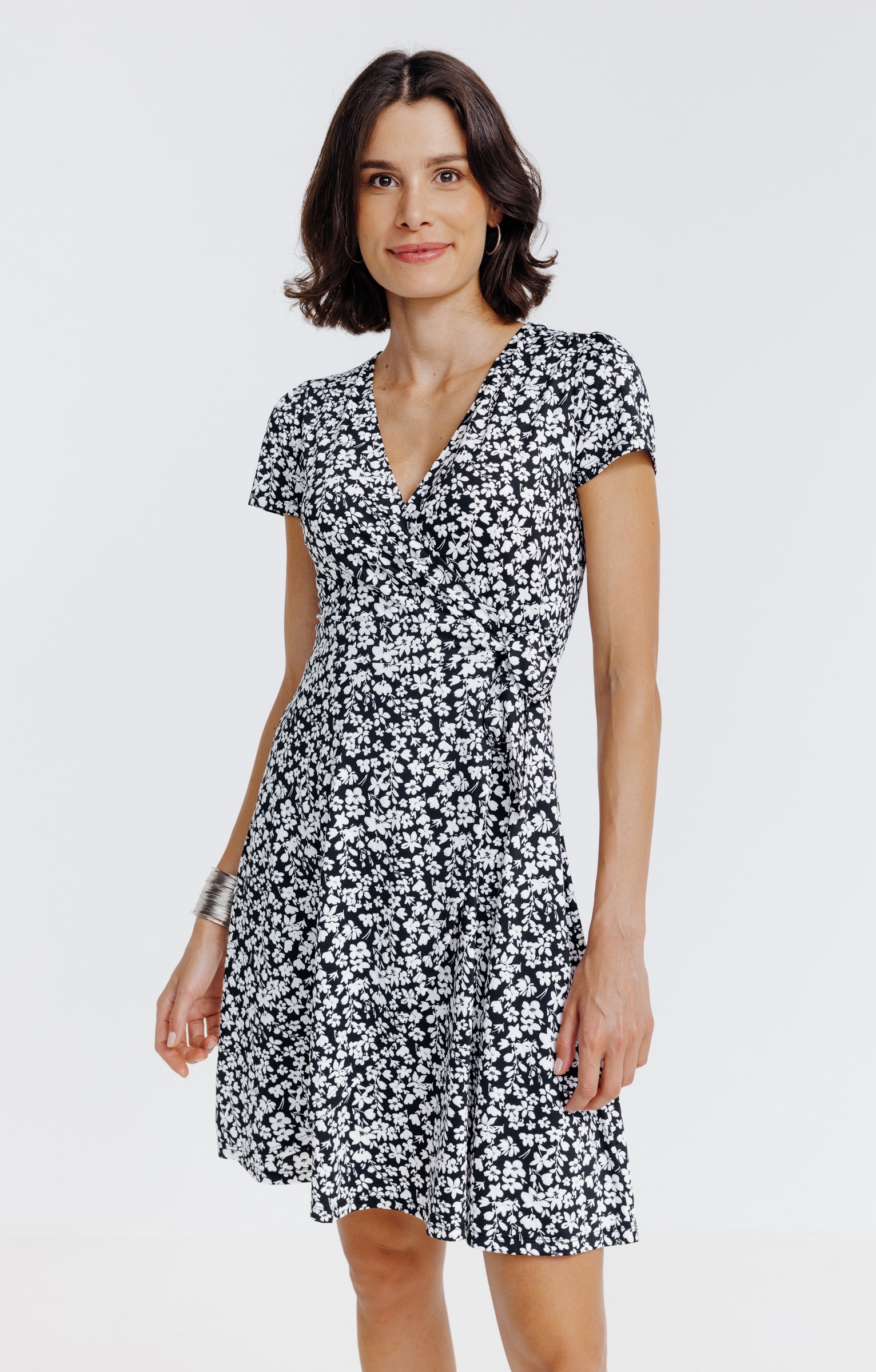 Robe en maille évasée cache-coeur  - NOIR