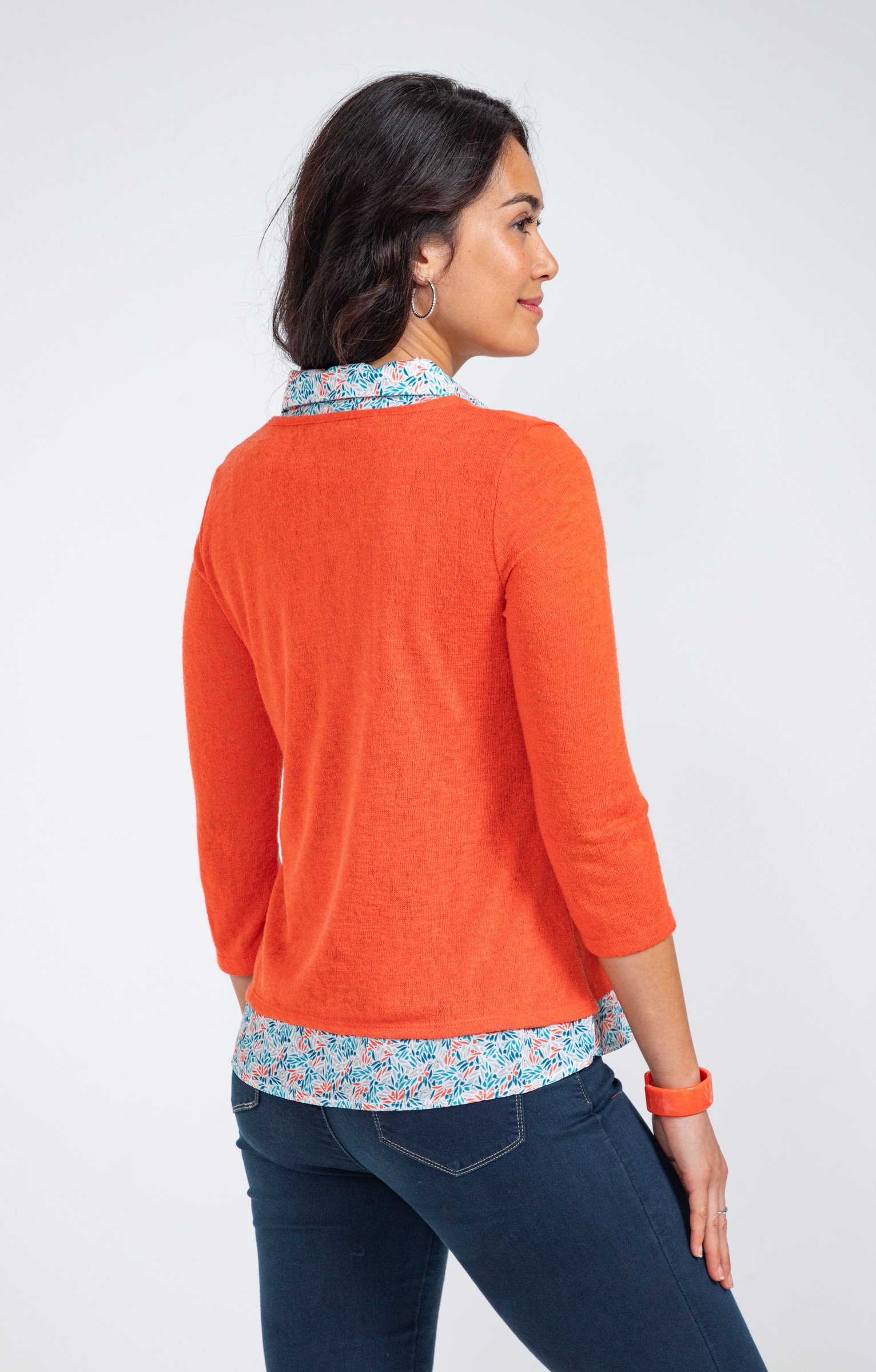 Tee-shirt 2-en-1 col imprimé - MANDARINE