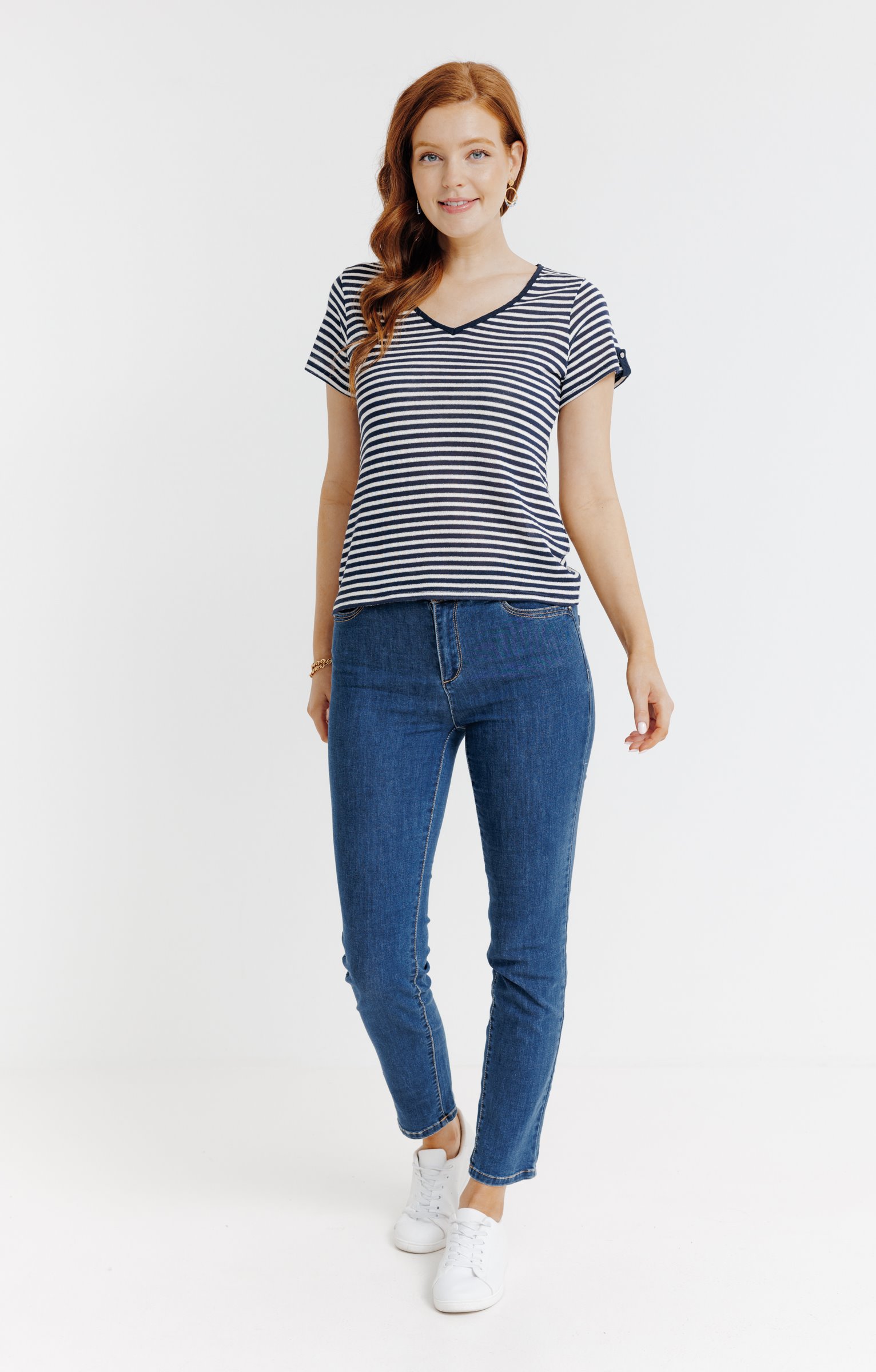 Pantalon 7/8 denim stone strass poches - BLEU