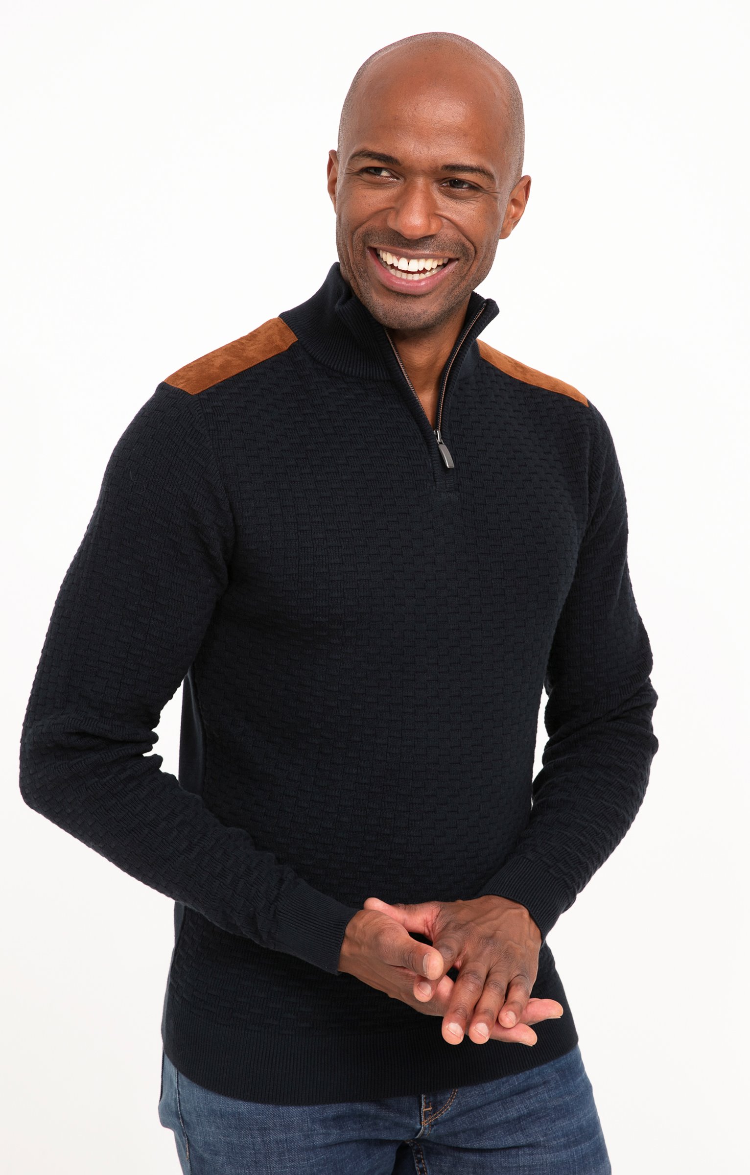 Pull col montant avec détails suèdine - MARINE