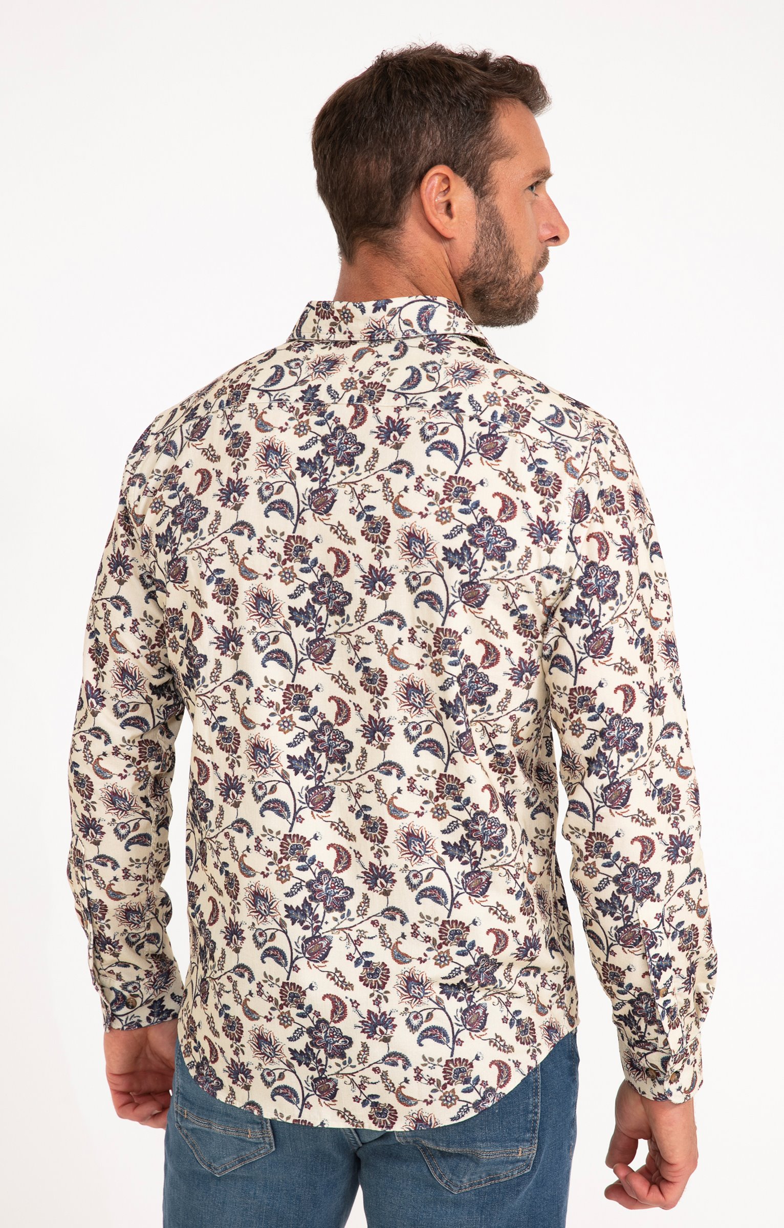 Chemise manches longues en velours - ÉCRU