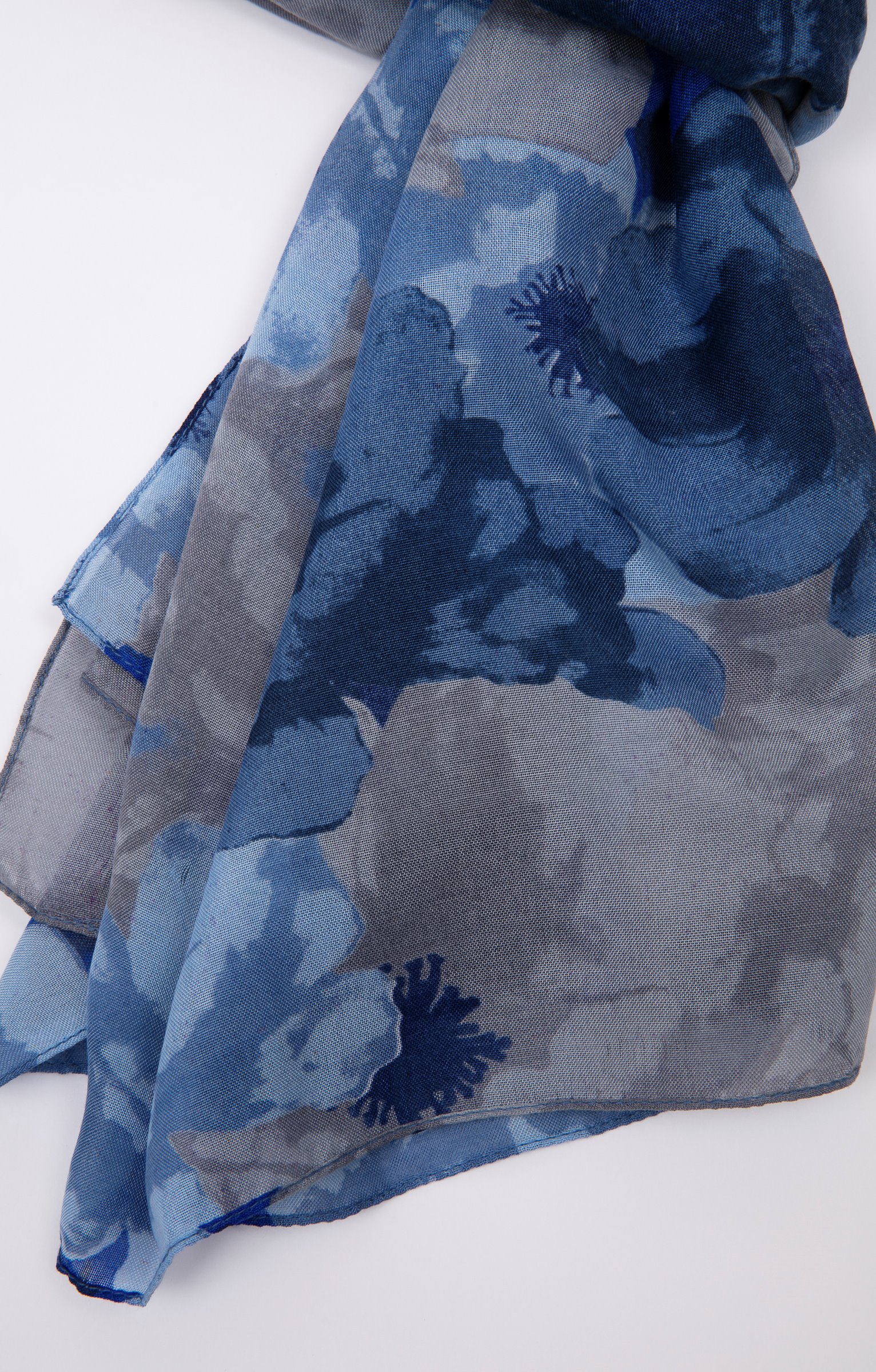 Grand foulard motifs fleurs - INDIGO