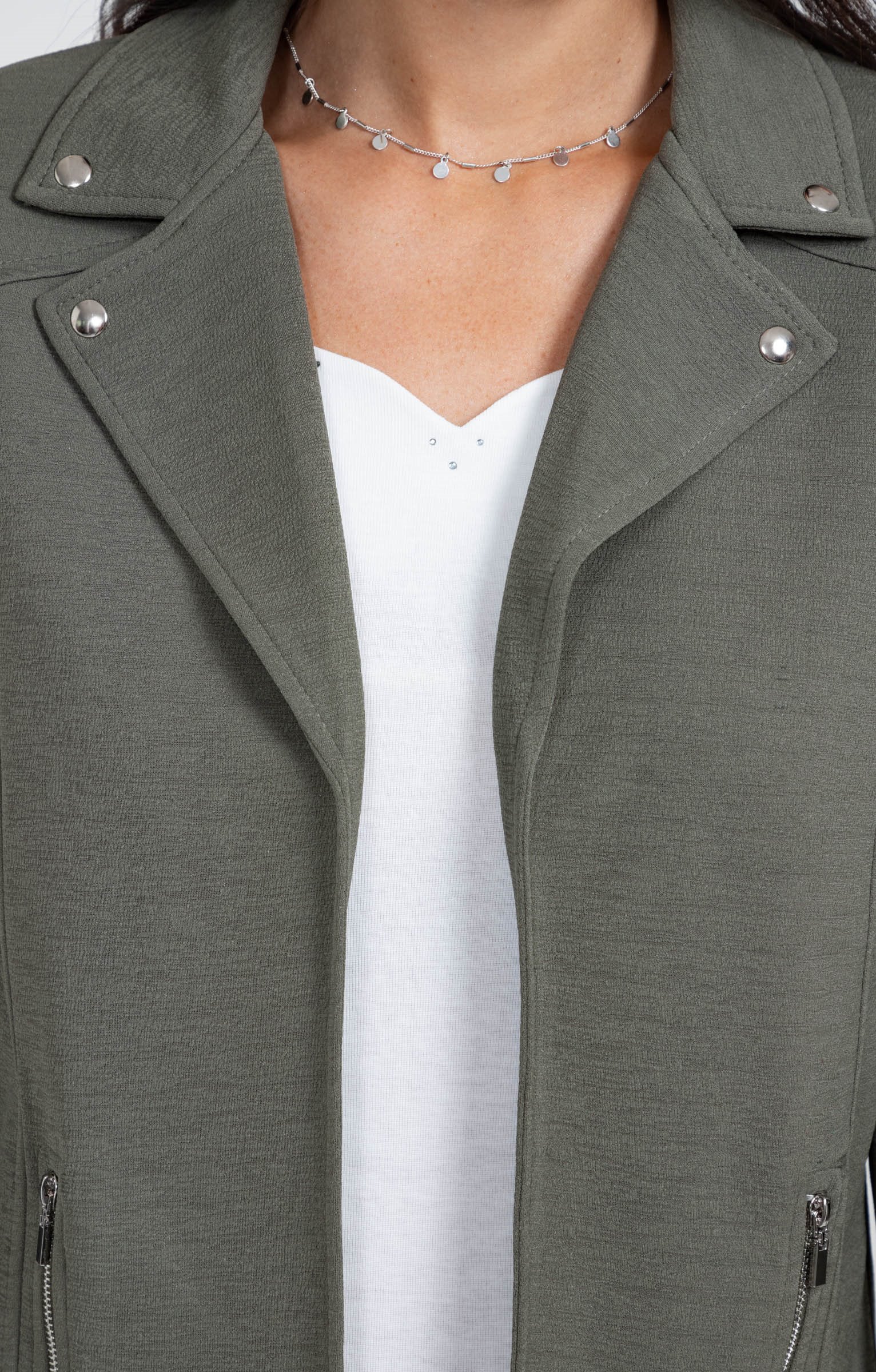 Veste col tailleur avec zips poches - KAKI