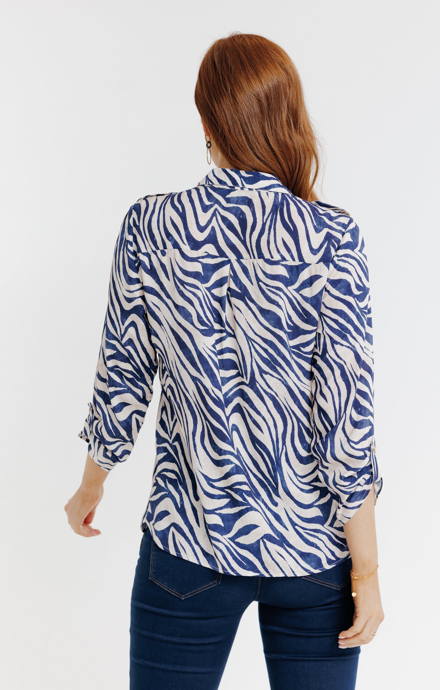 Tunique  col chemise imprimée zebre  - BLEU