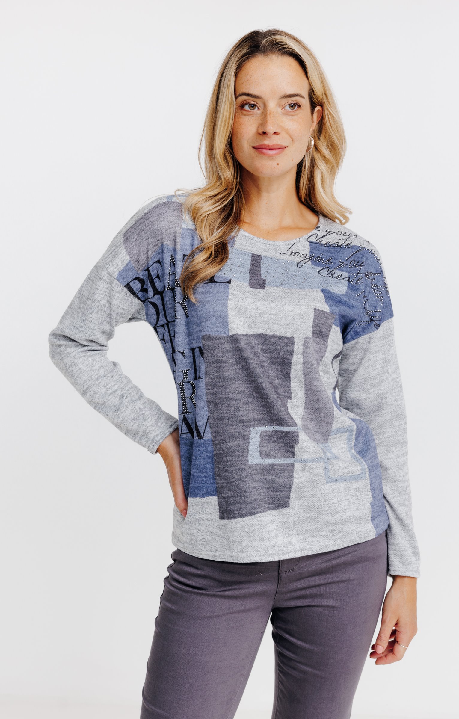 T-SHIRT COL ROND MANCHES LONGUES - GRIS CLAIR