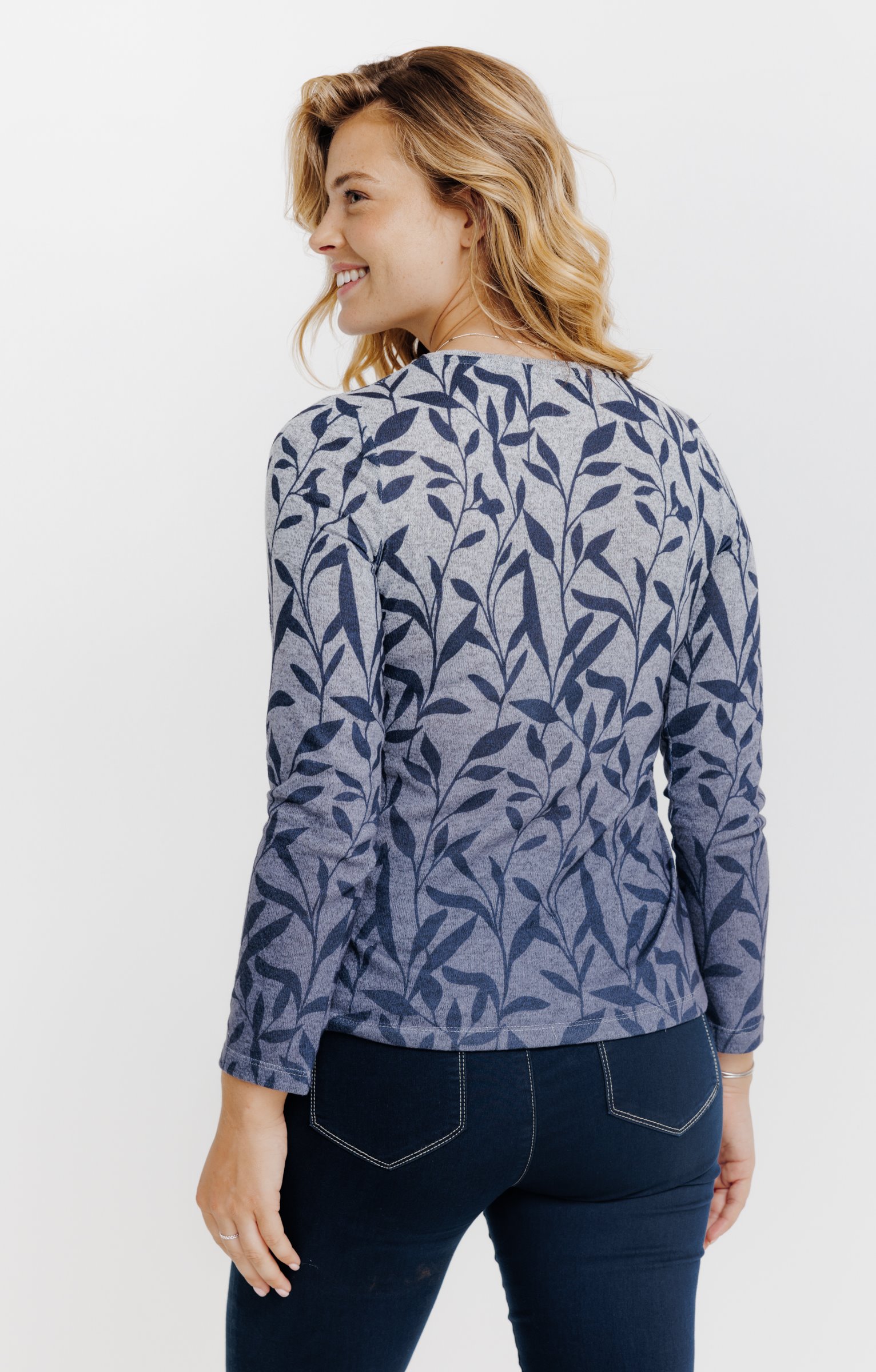 T-SHIRT MANCHES LONGUES COL V - GRIS CLAIR