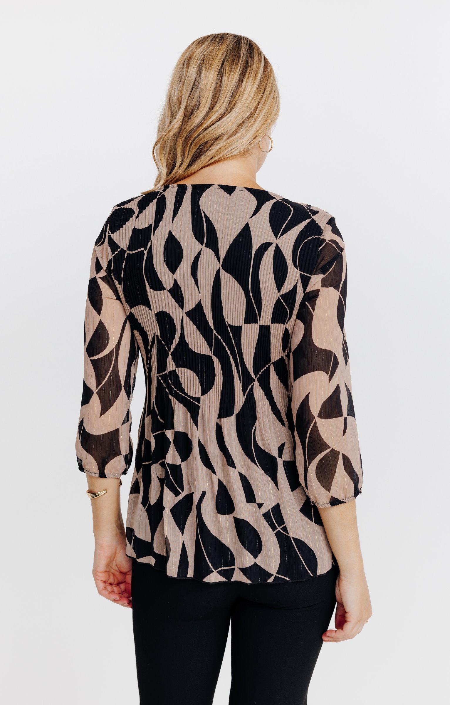 Tunique plissée imprimé graphique  - NOIR