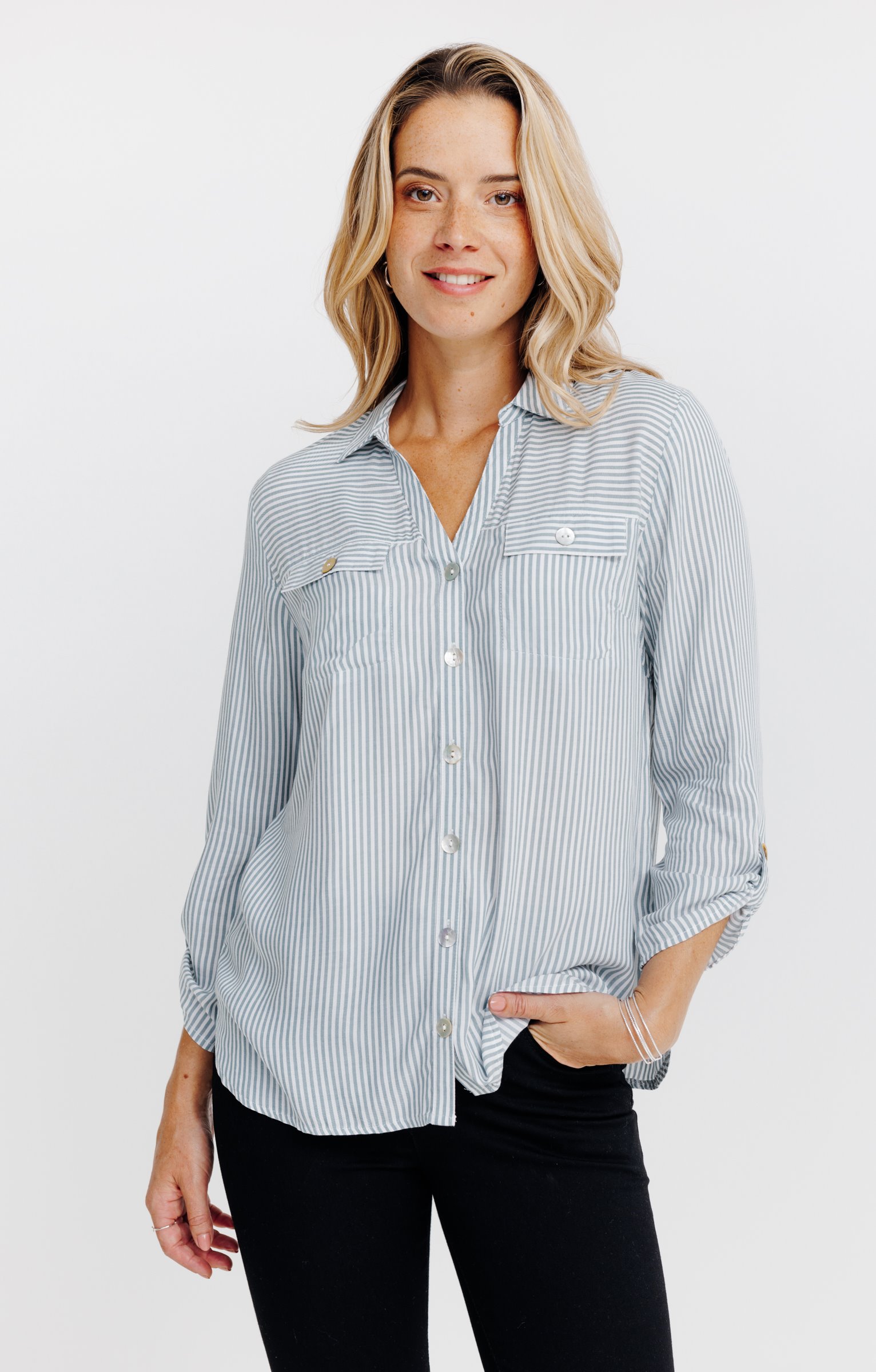 Chemise rayée - VERT NIL