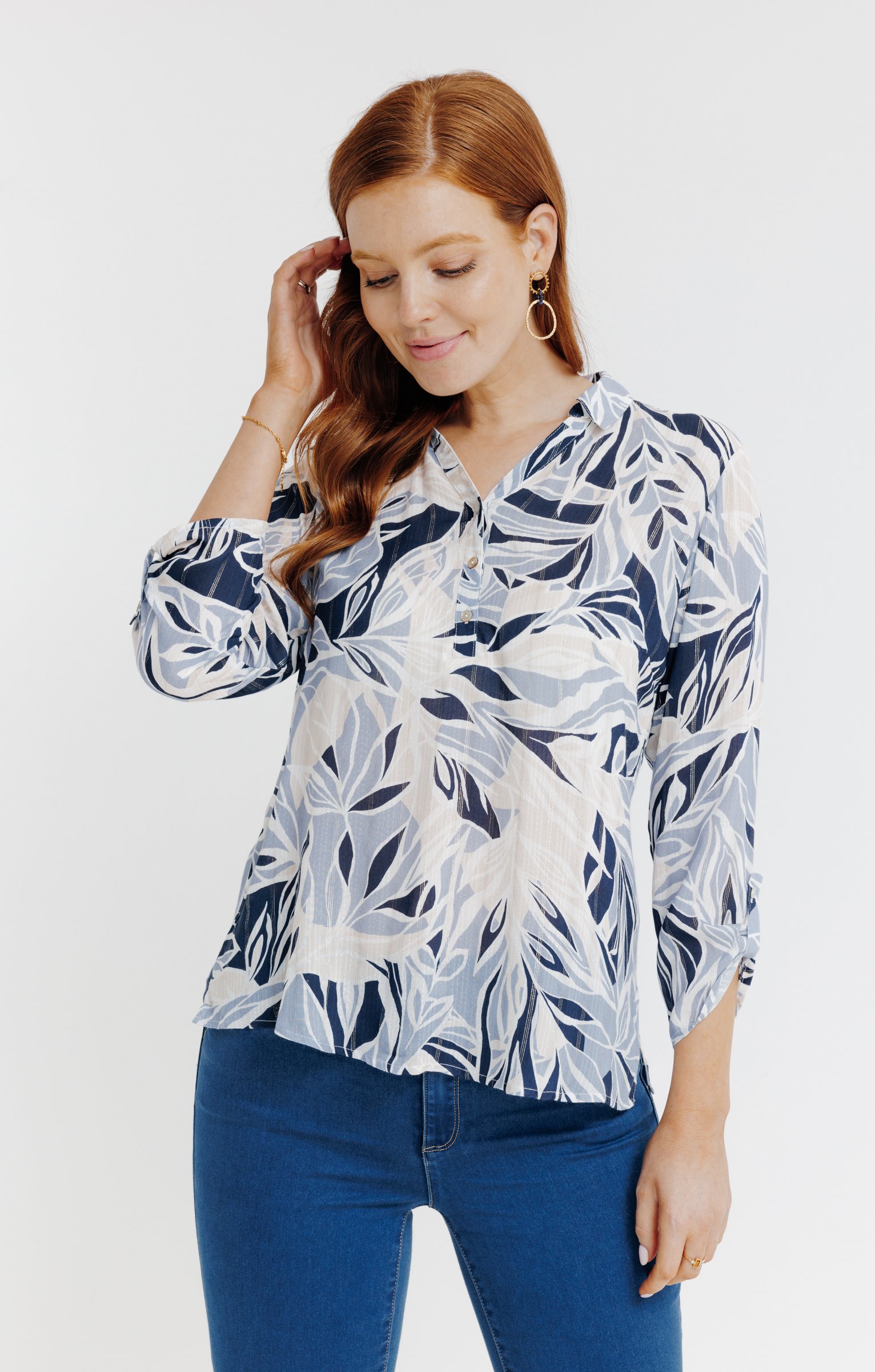 Tunique imprimée en viscose écovéro - MARINE