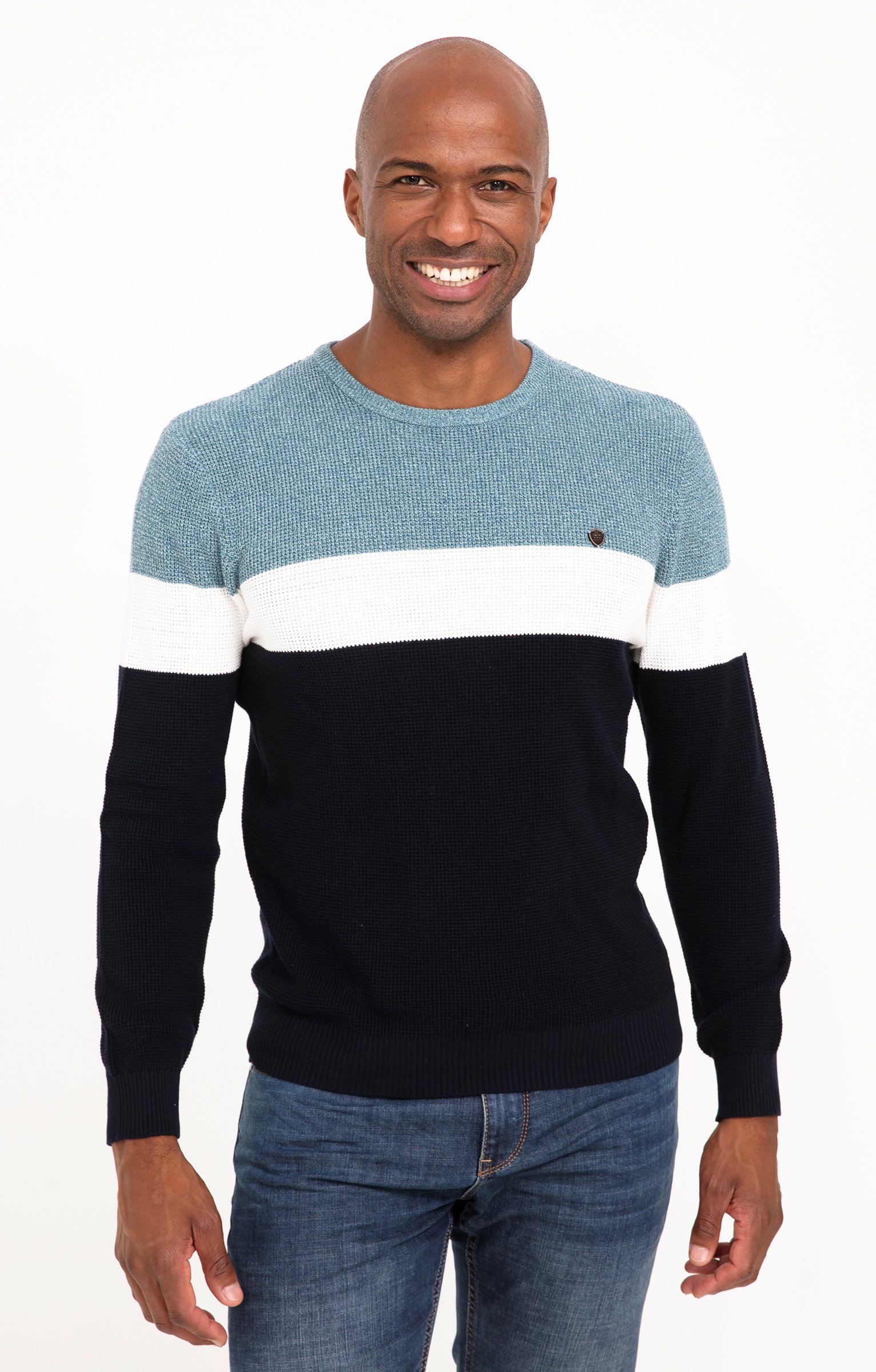 Pull col rond rayé - BLEU