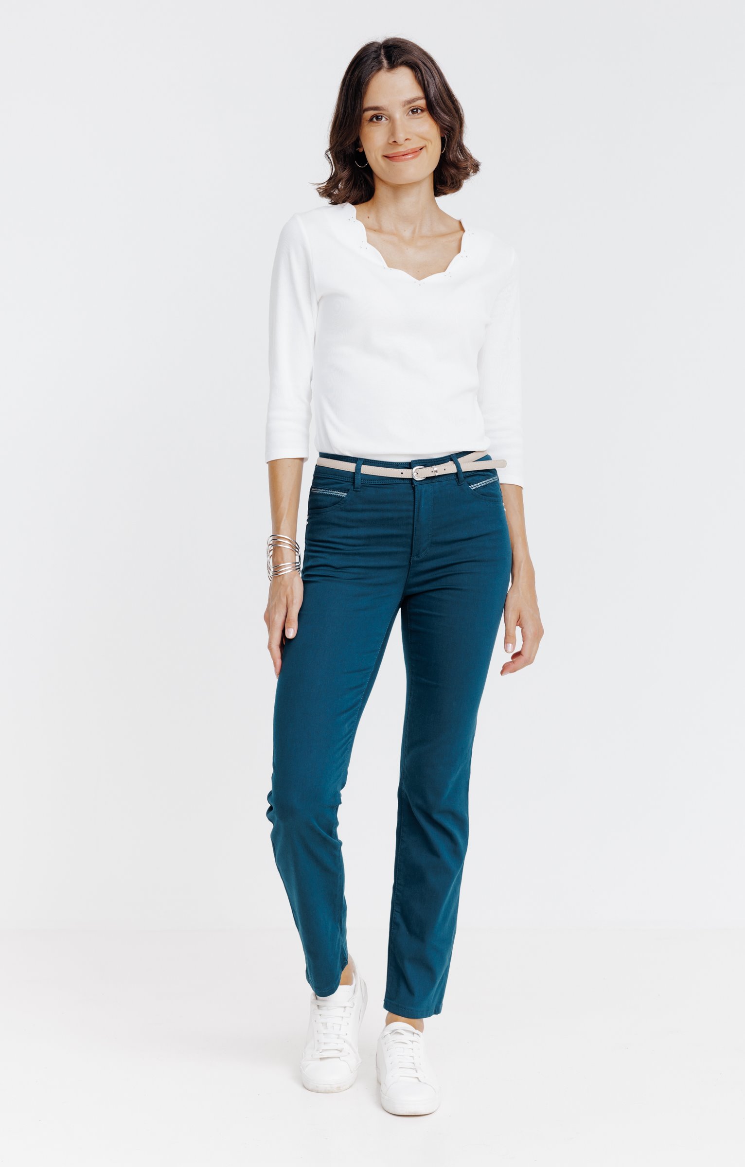 Pantalon 7/8 coton viscose avec ceinture - PÉTROLE