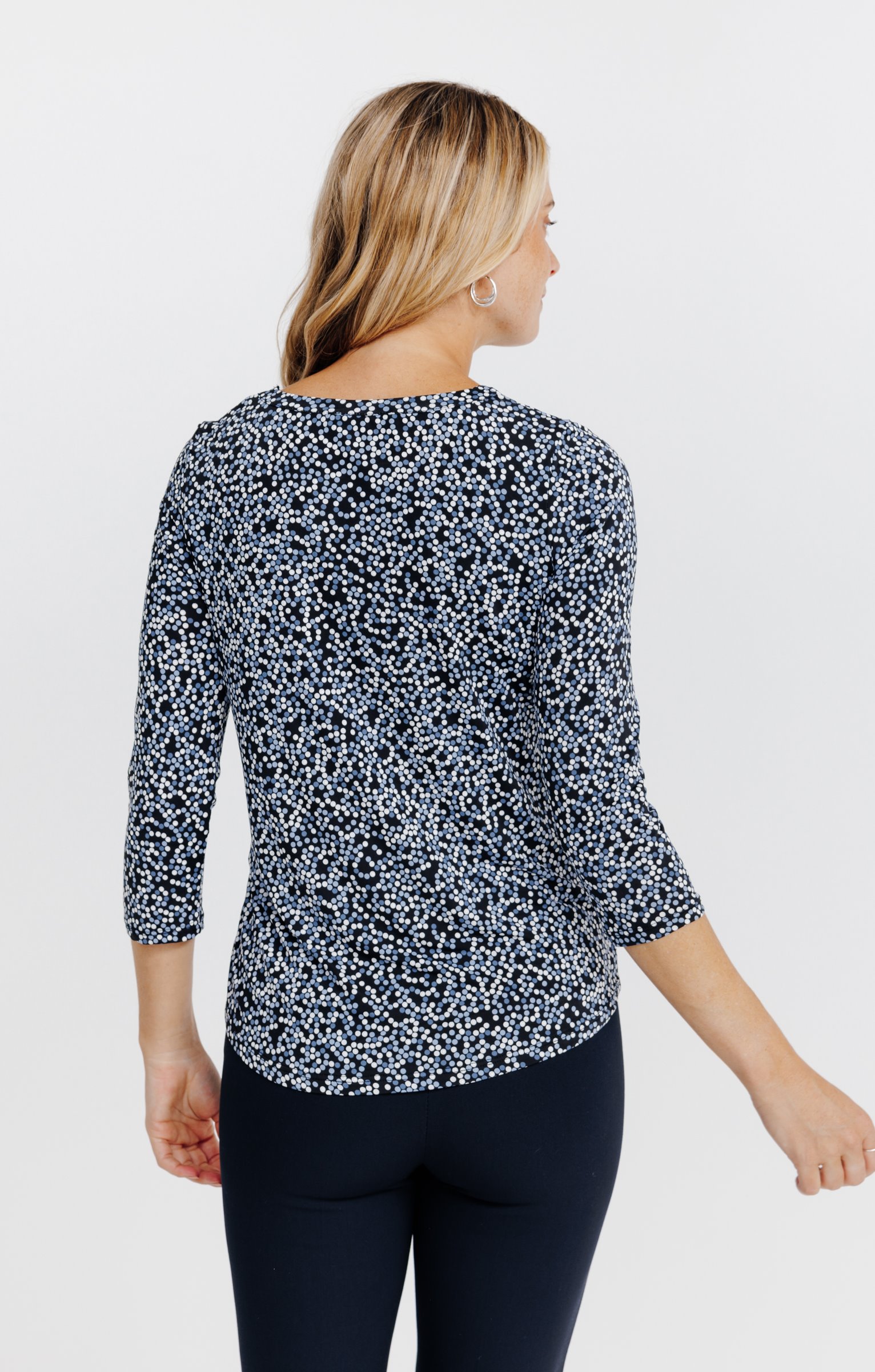 T-SHIRT COL MAO MANCHES 3/4 - NOIR