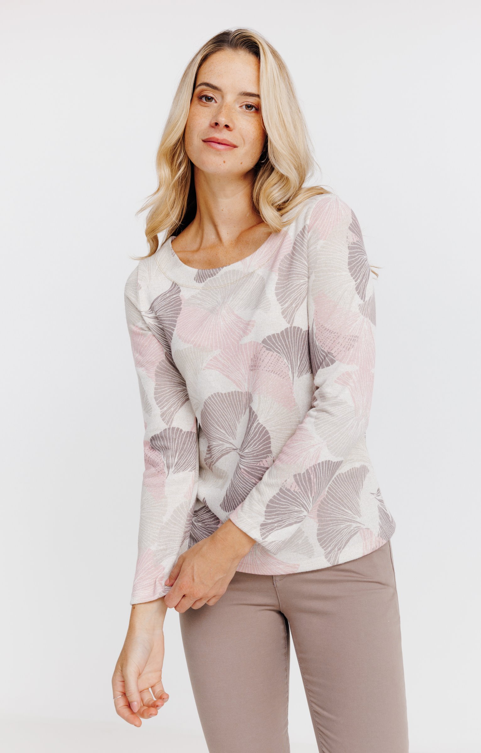 T-SHIRT MANCHES LONGUES COL ROND - TAUPE