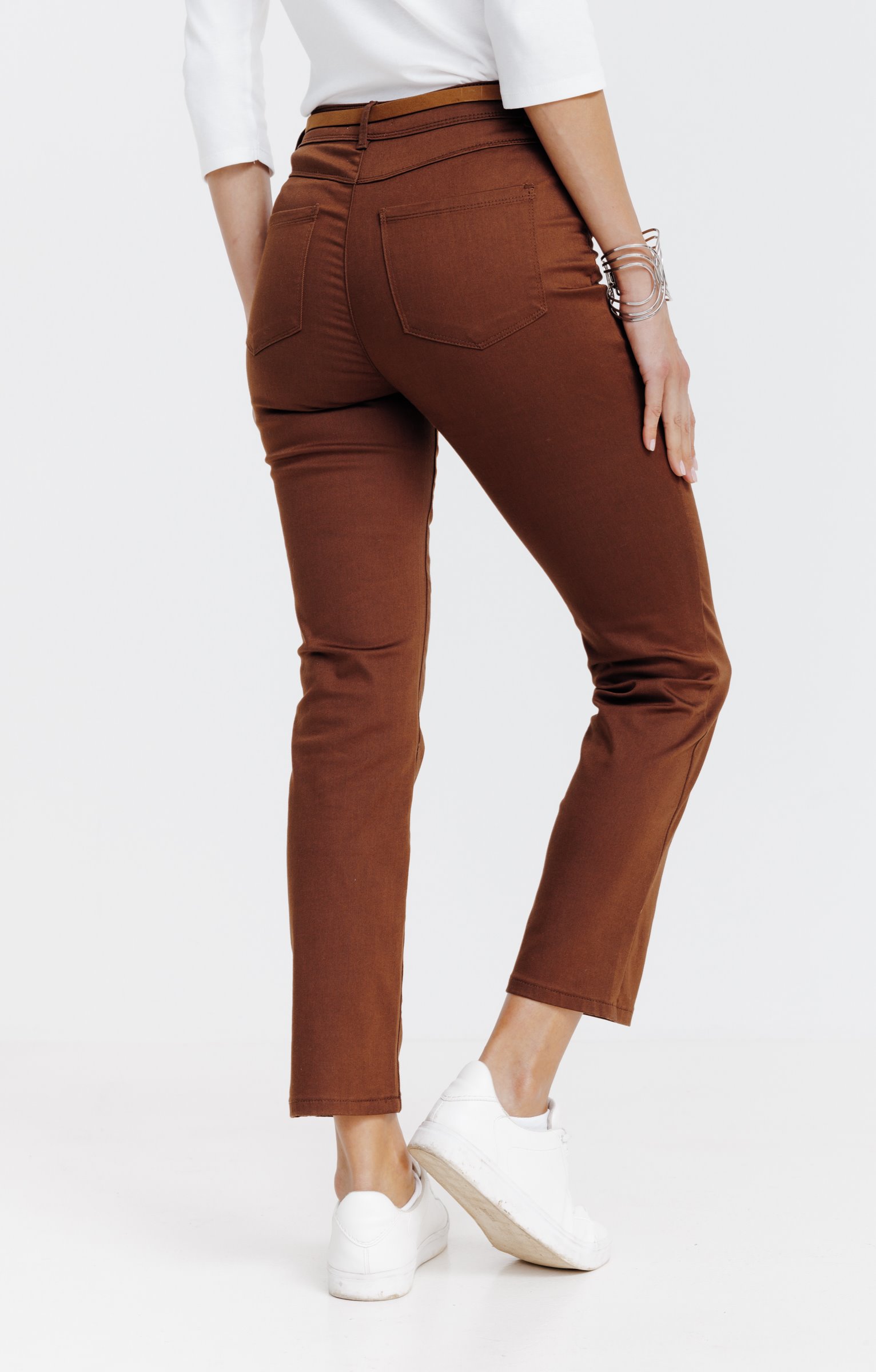 Pantalon 7/8 avec ceinture similicuir - MARRON