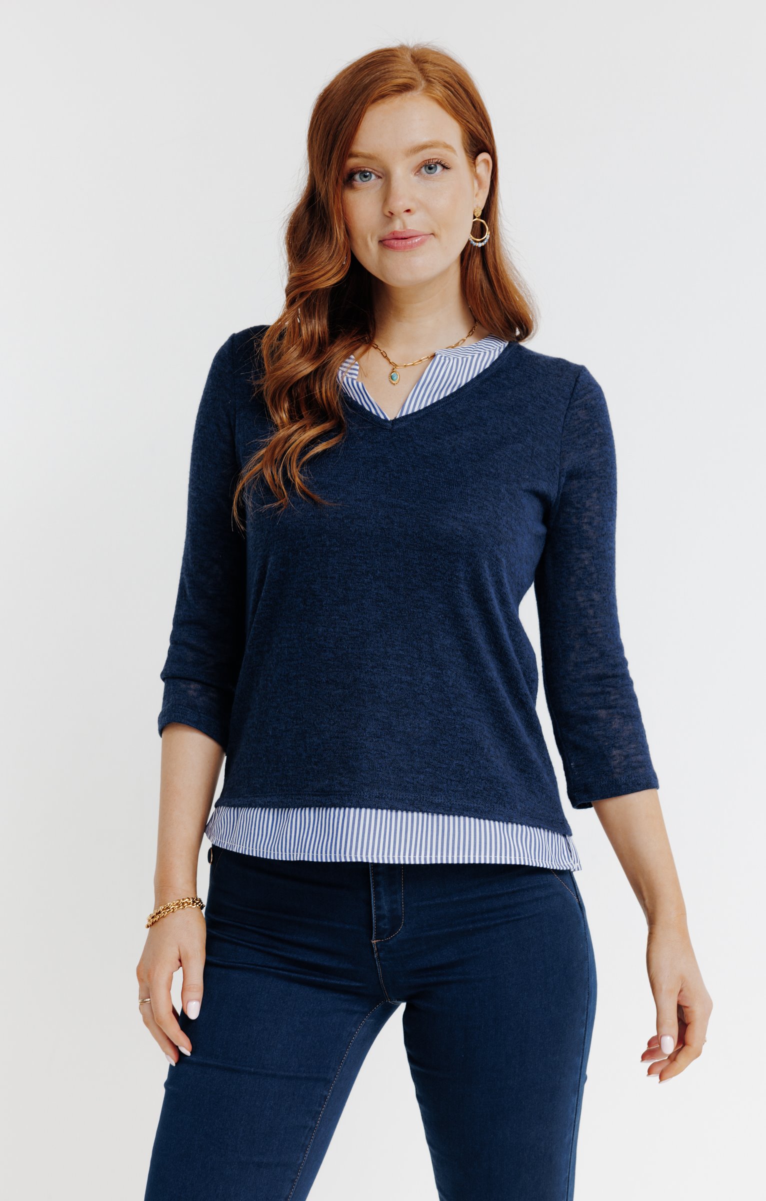 Pantalon 7/8 satin denim brut - BLEU