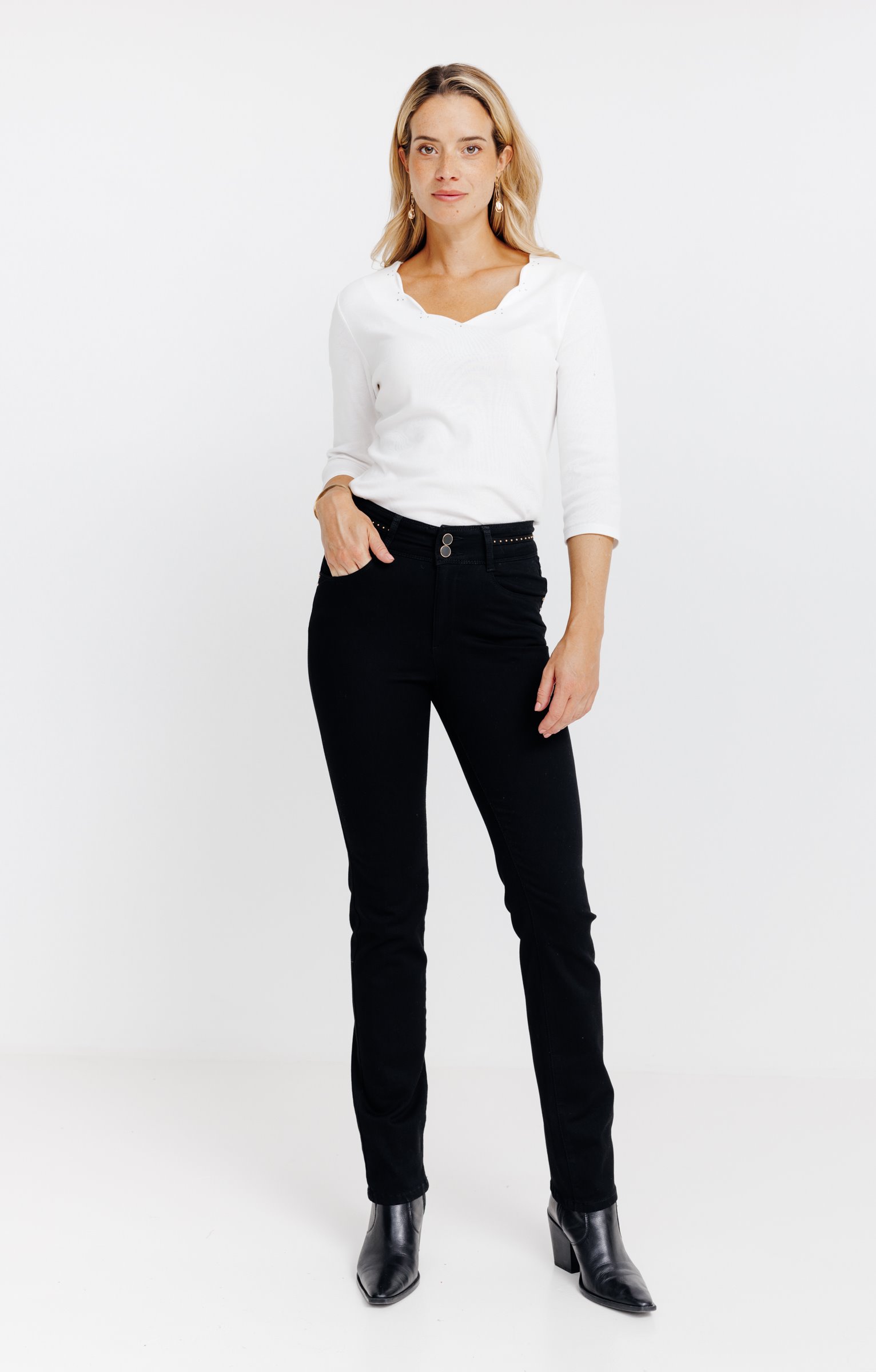 Pantalon droit double boutonnage - NOIR
