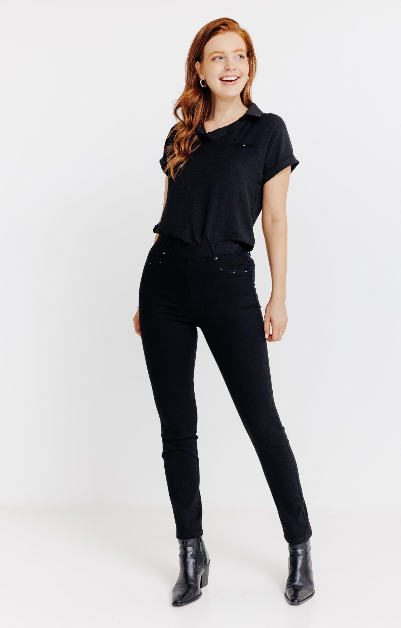 Tregging en denim noir détails strass - NOIR