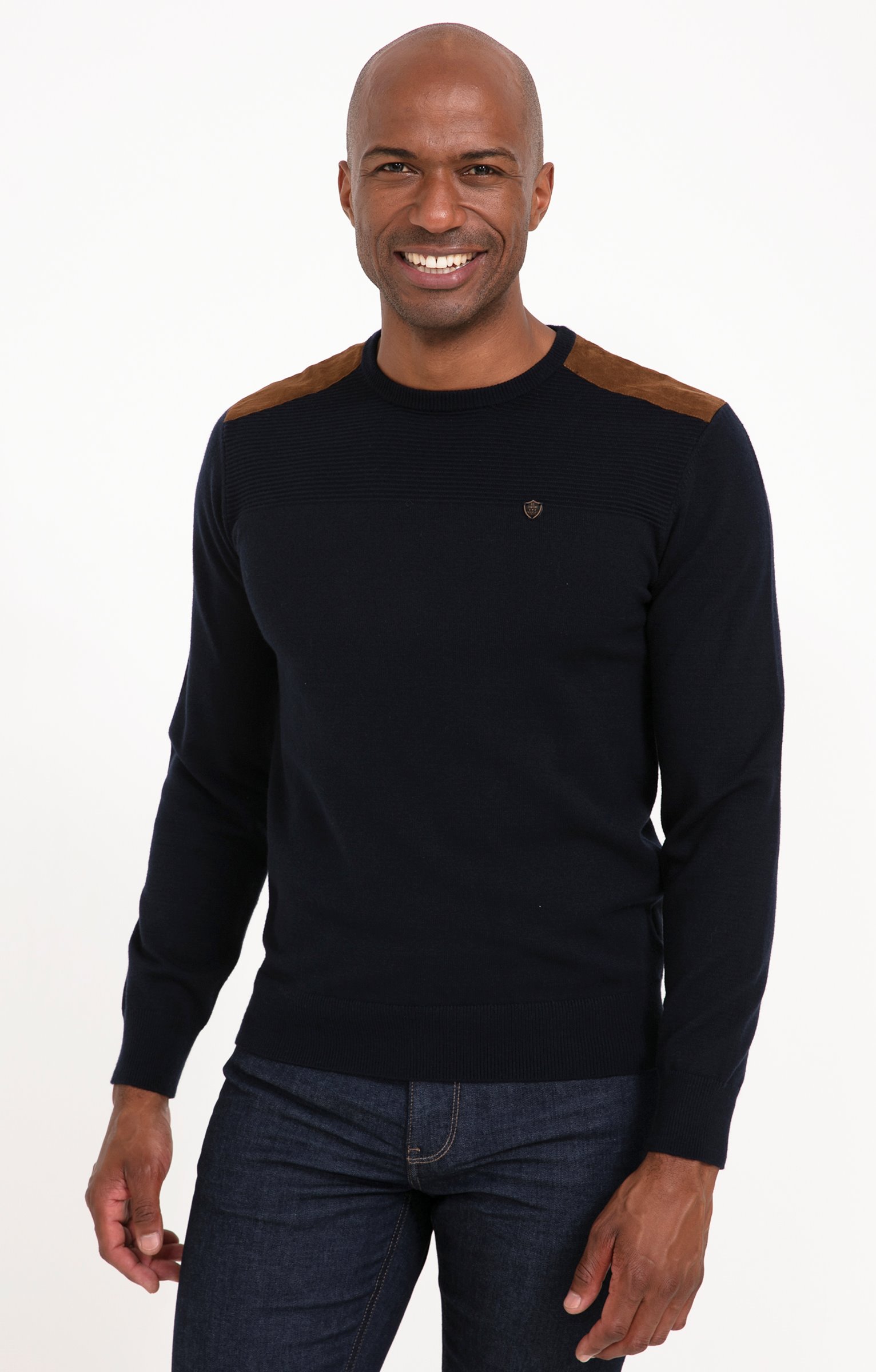 Pull uni empiècement suèdine - MARINE