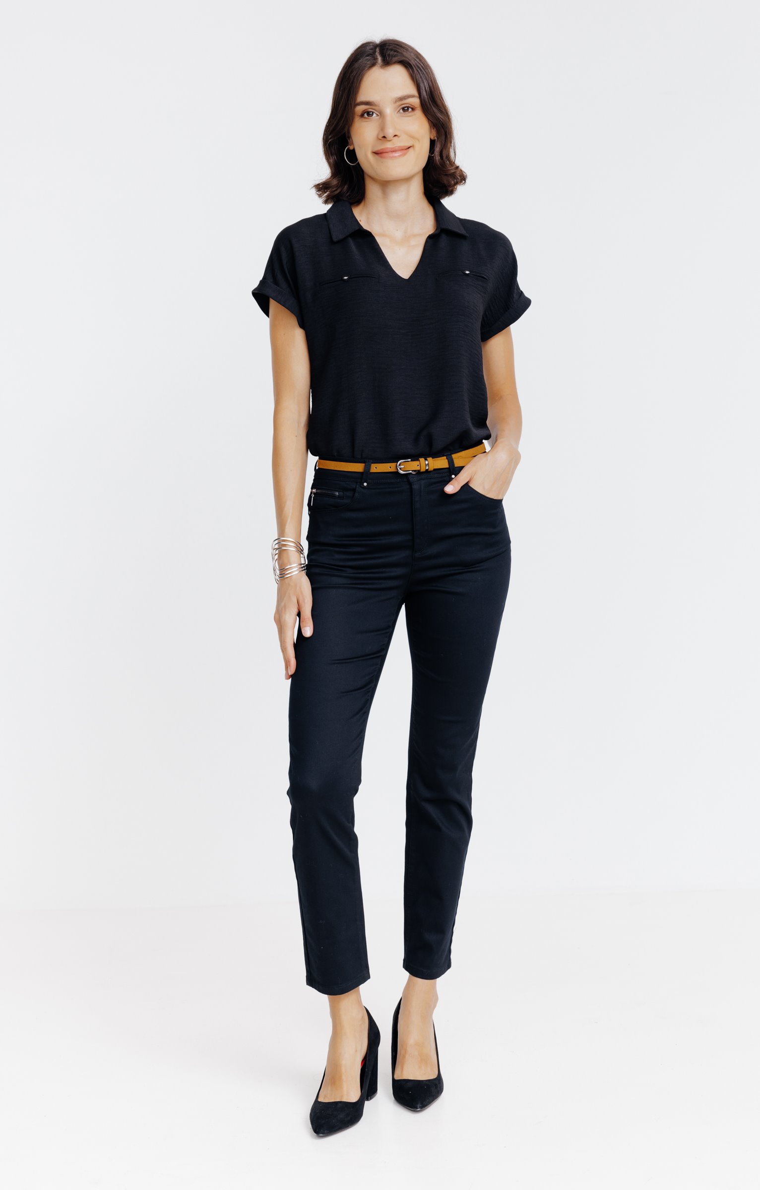 Pantalon 7/8 avec ceinture similicuir - NOIR