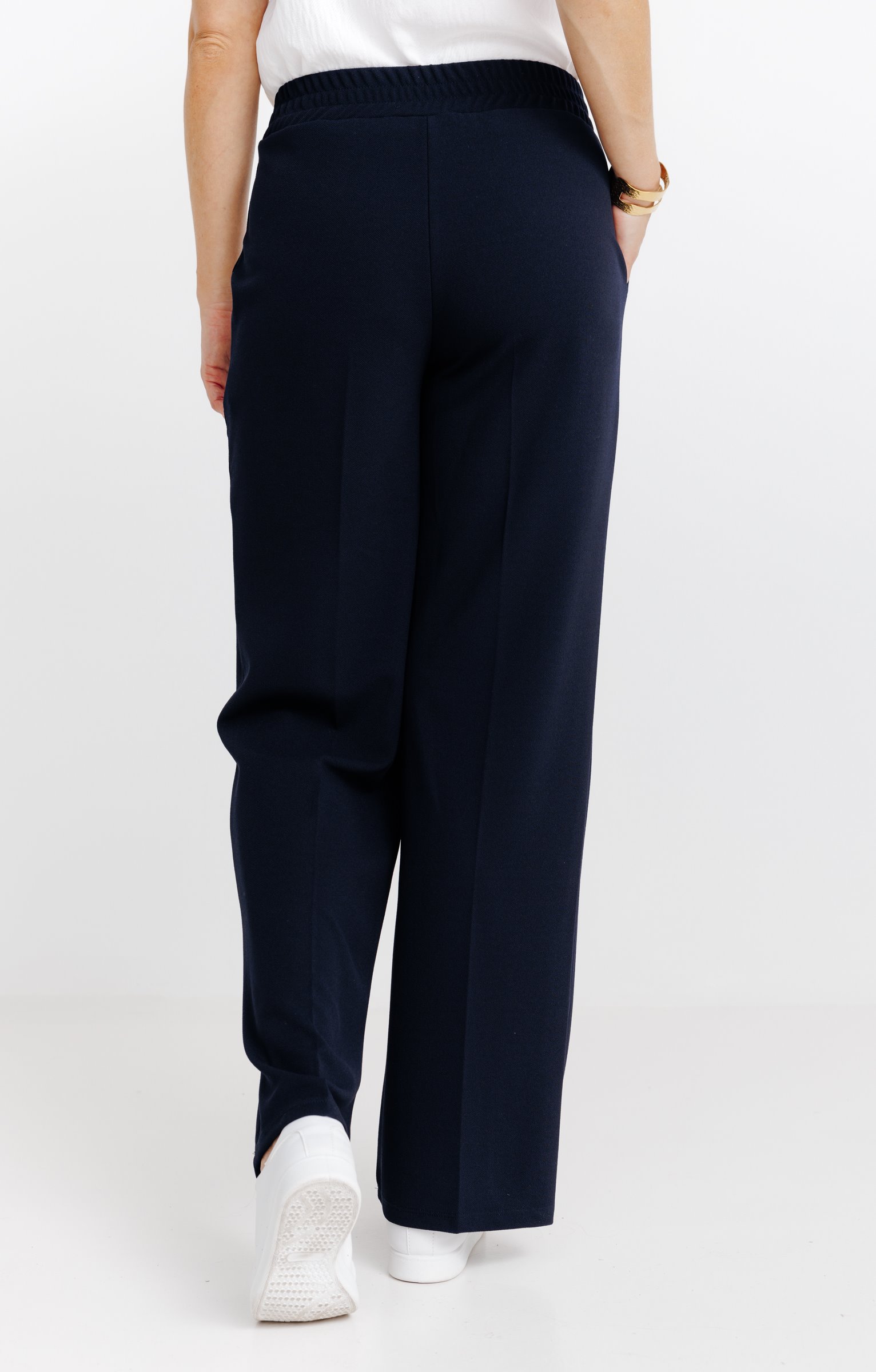 pantalon maille large détail bouton doré - MARINE