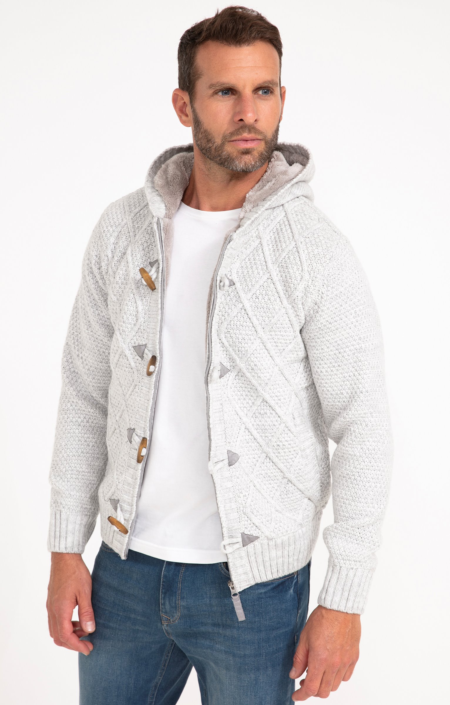 Gilet doublé sherpa avec capuche - GRIS CLAIR