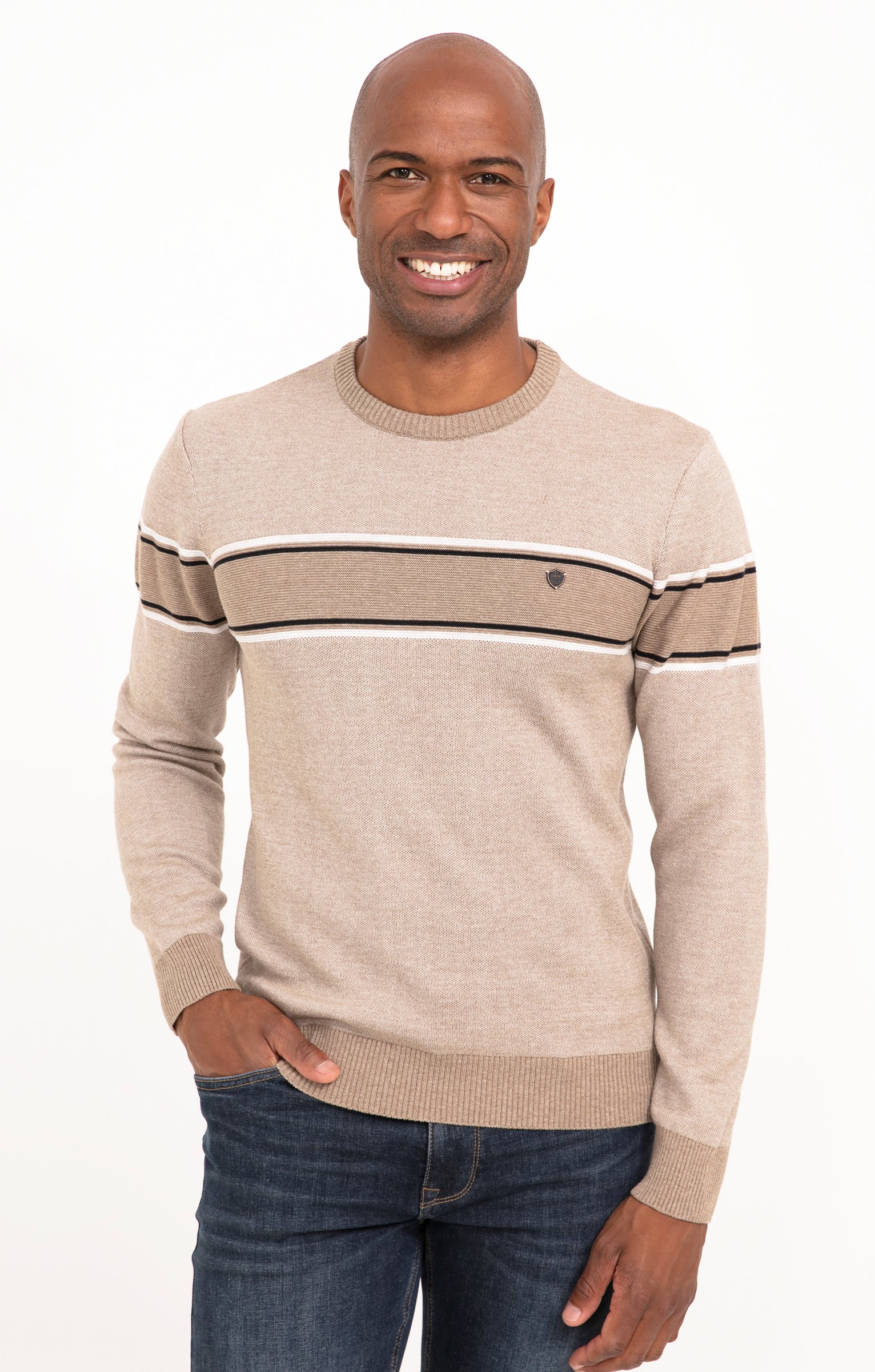 Pul col rond rayé - BEIGE