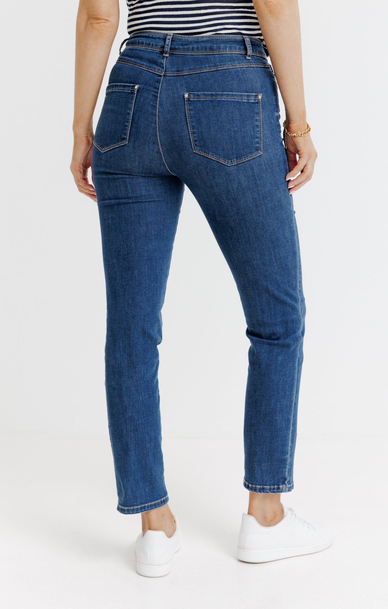 Pantalon 7/8 denim stone strass poches - BLEU