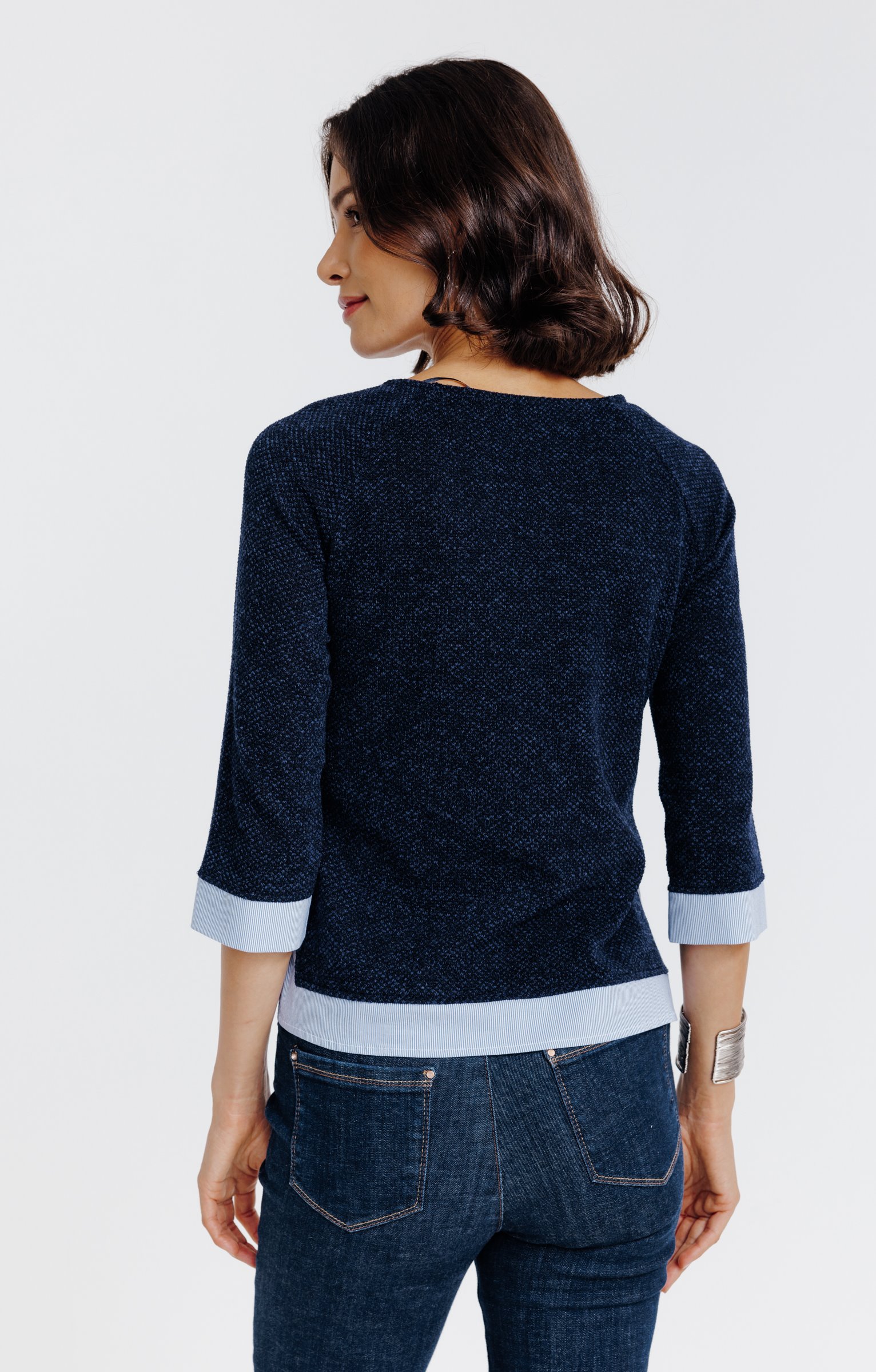 Pull 2-en-1 détails chaine et trame - MARINE