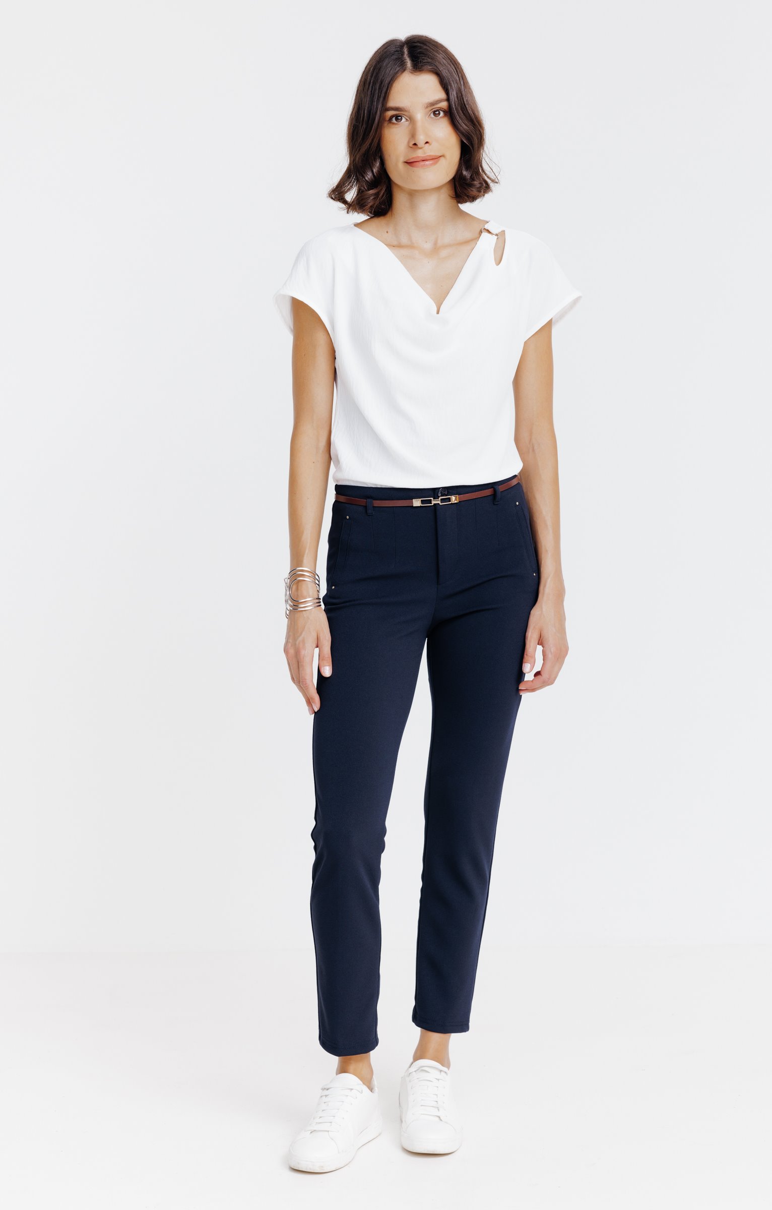 Pantalon 7/8 ville avec ceinture - MARINE