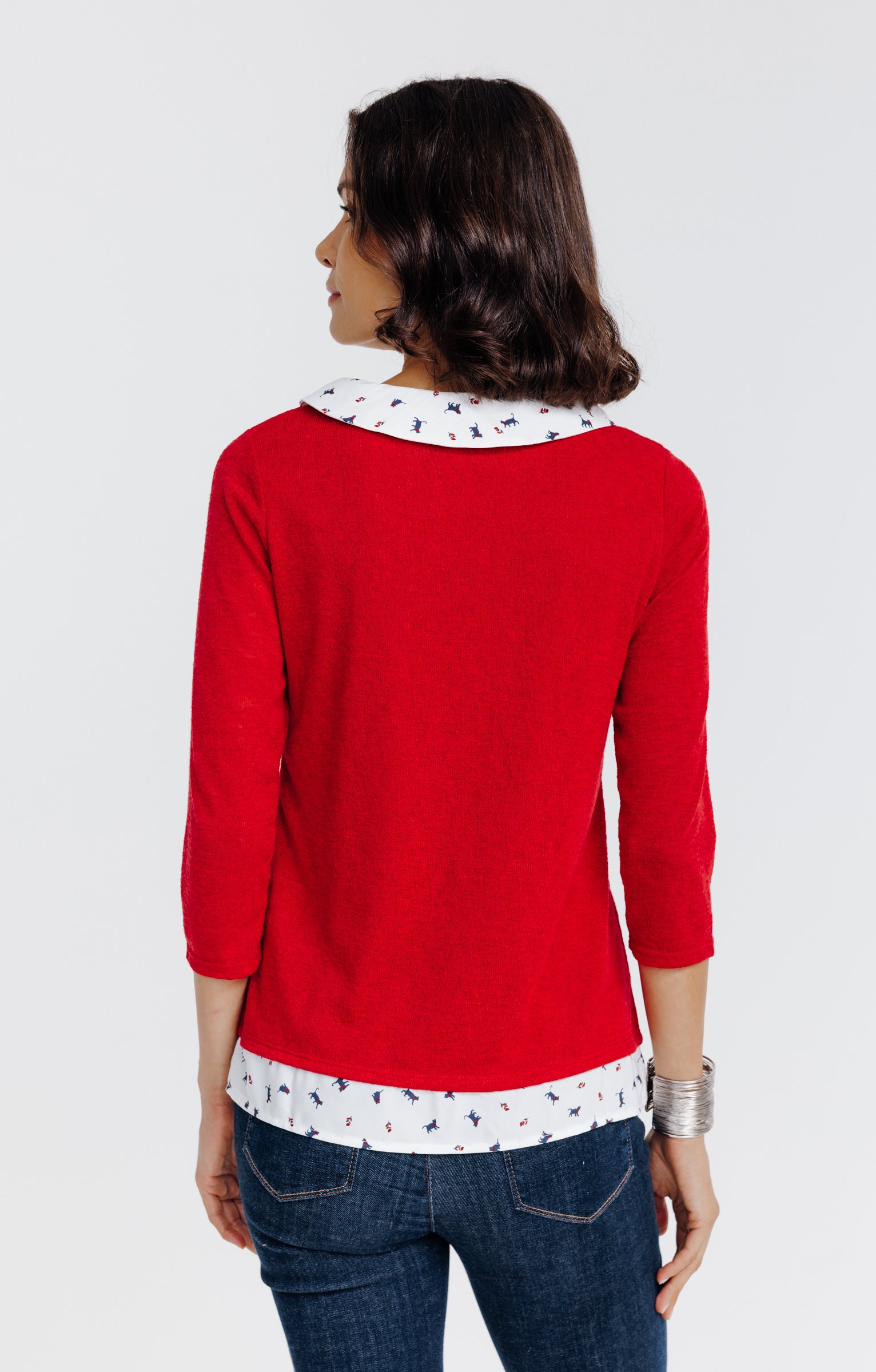 Tee-shirt 2-en-1 col chemise - ROUGE