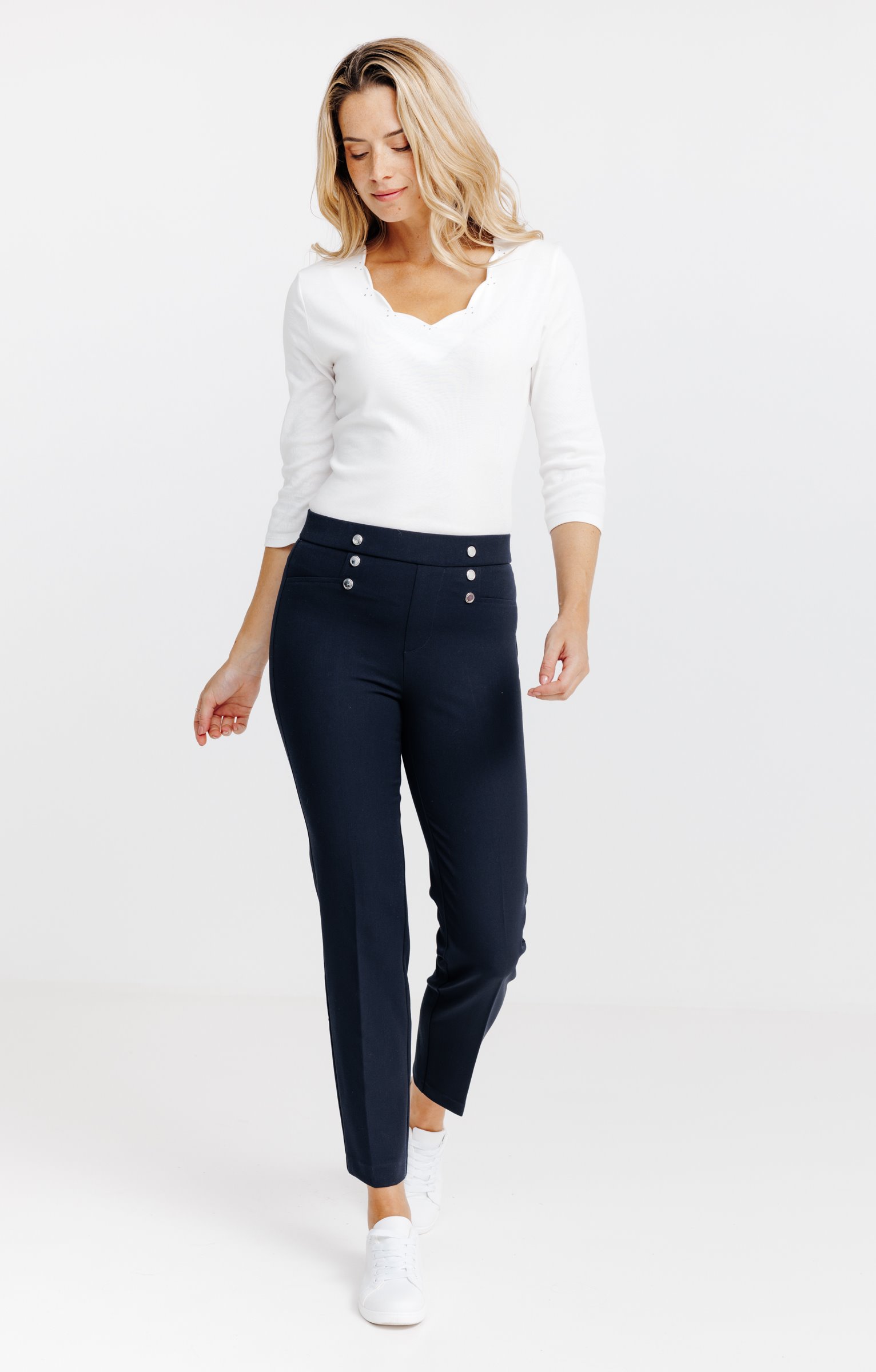 PANTALON EN LORENZO CEINTURE TREGGING  - MARINE