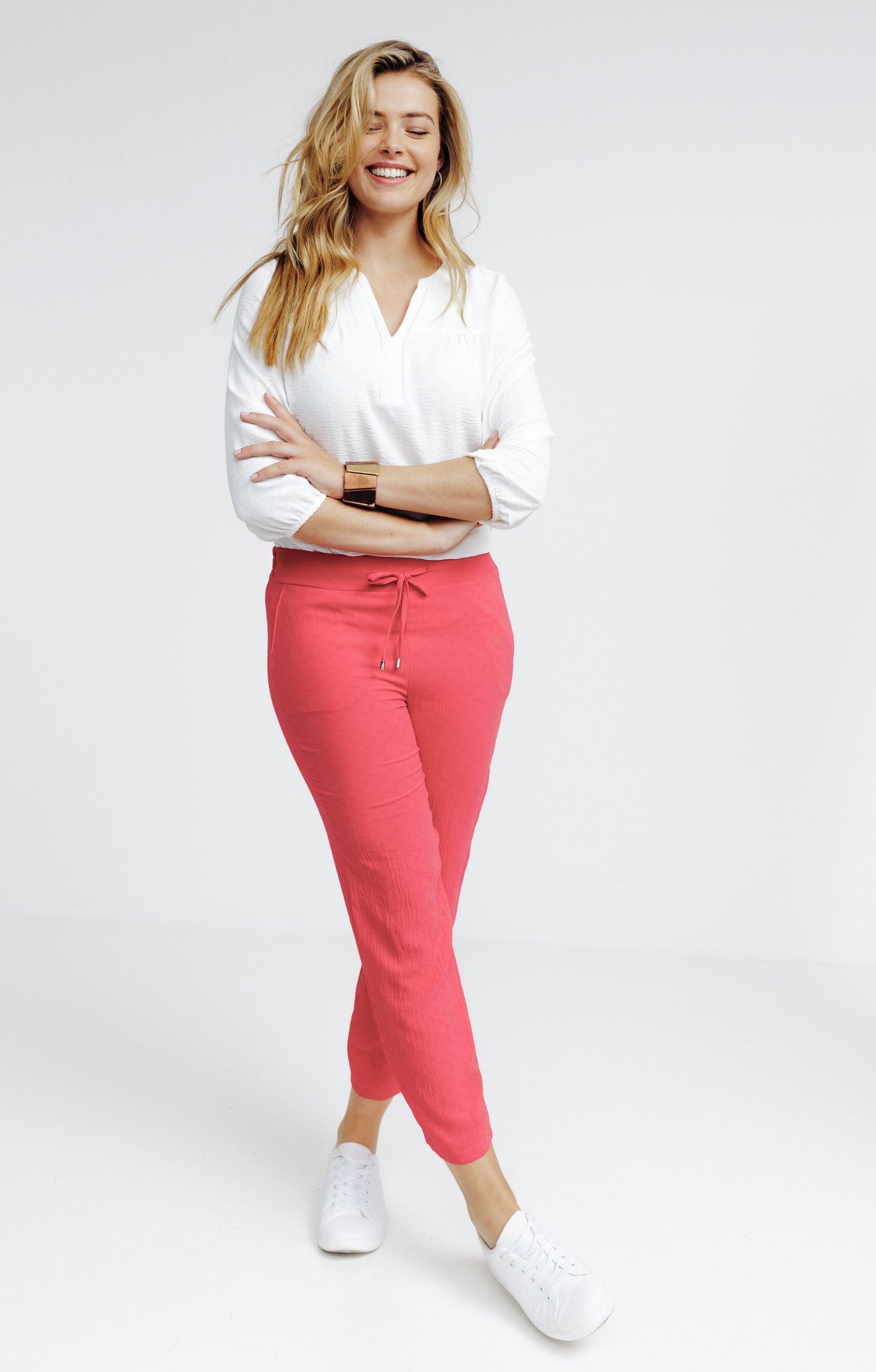 Pantalon 7/8 avec ceinture jogging - FRAMBOISE