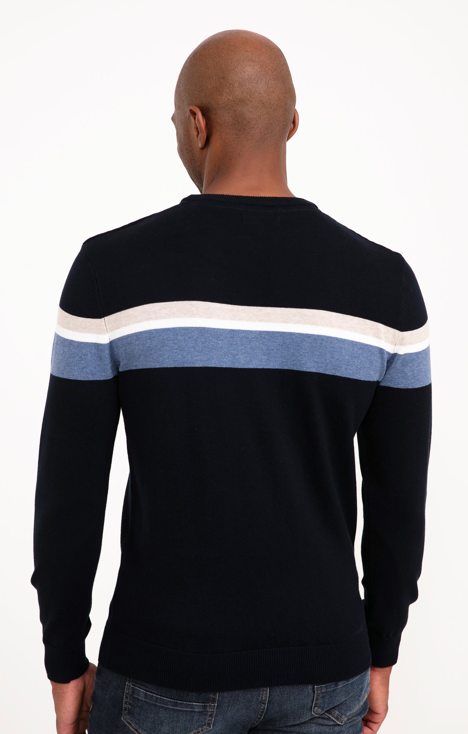 Pull col rond rayure placée - MARINE