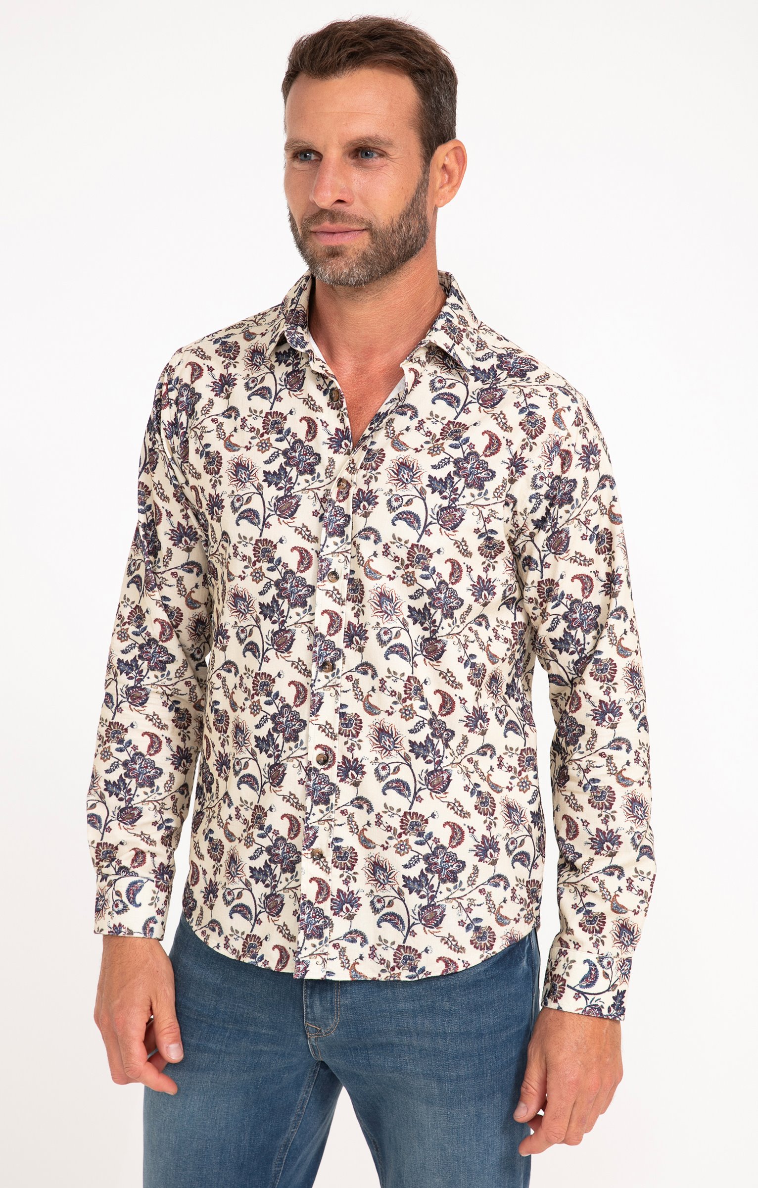 Chemise manches longues en velours - ÉCRU