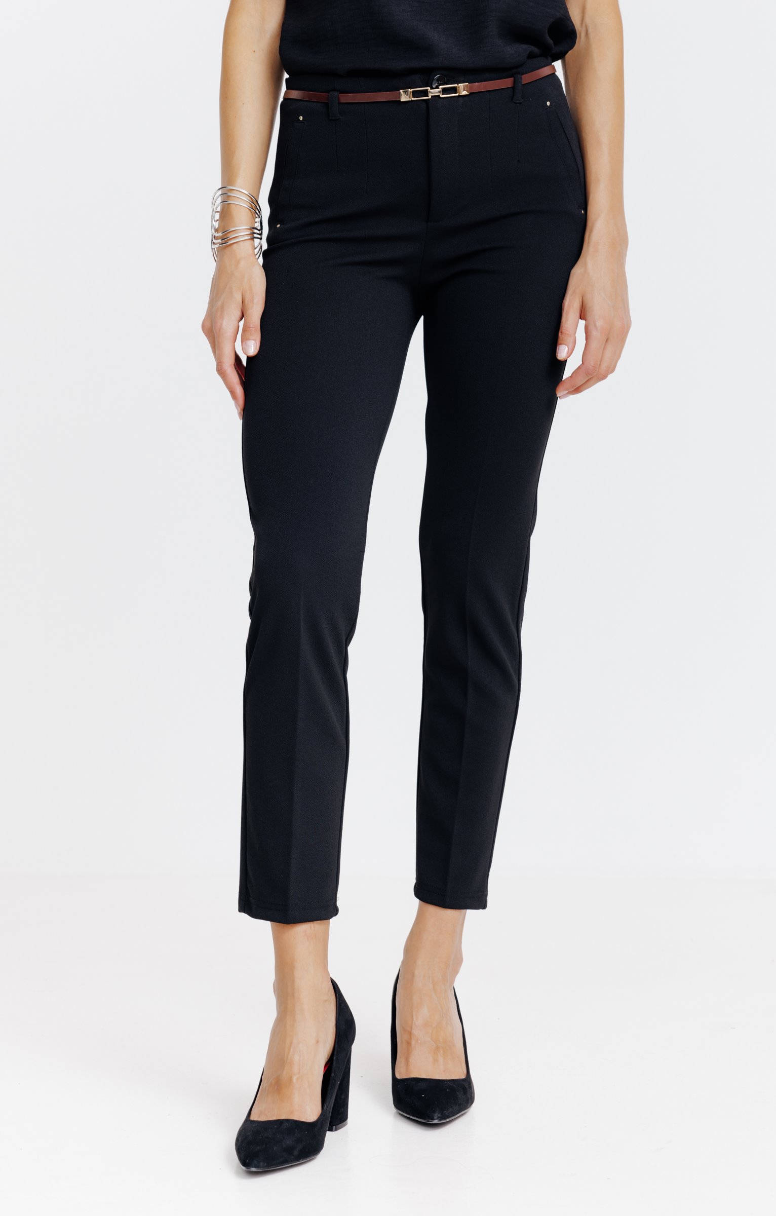 Pantalon 7/8 ville avec ceinture - NOIR