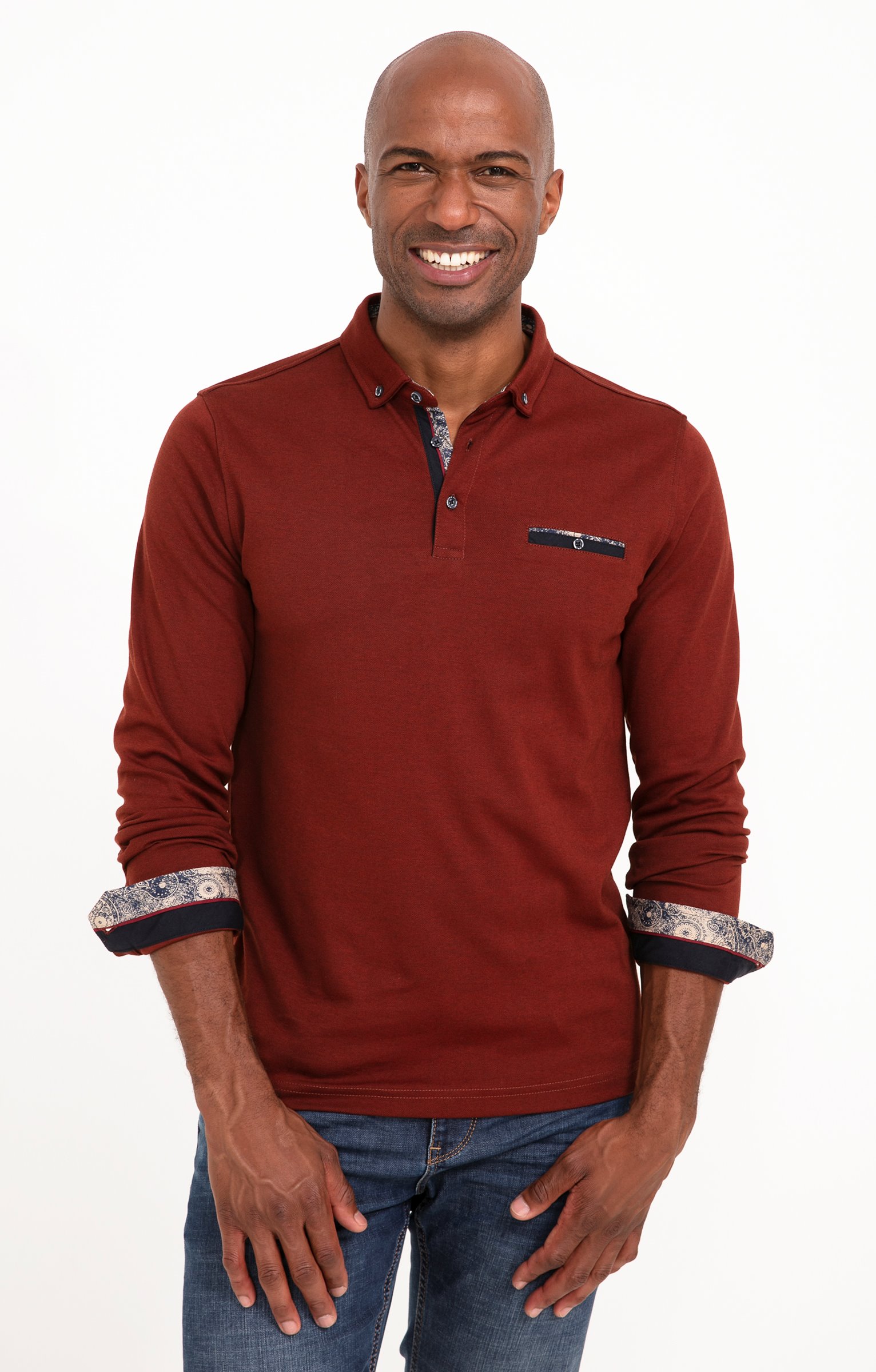 Polo manches longues Sheldon - BRIQUE