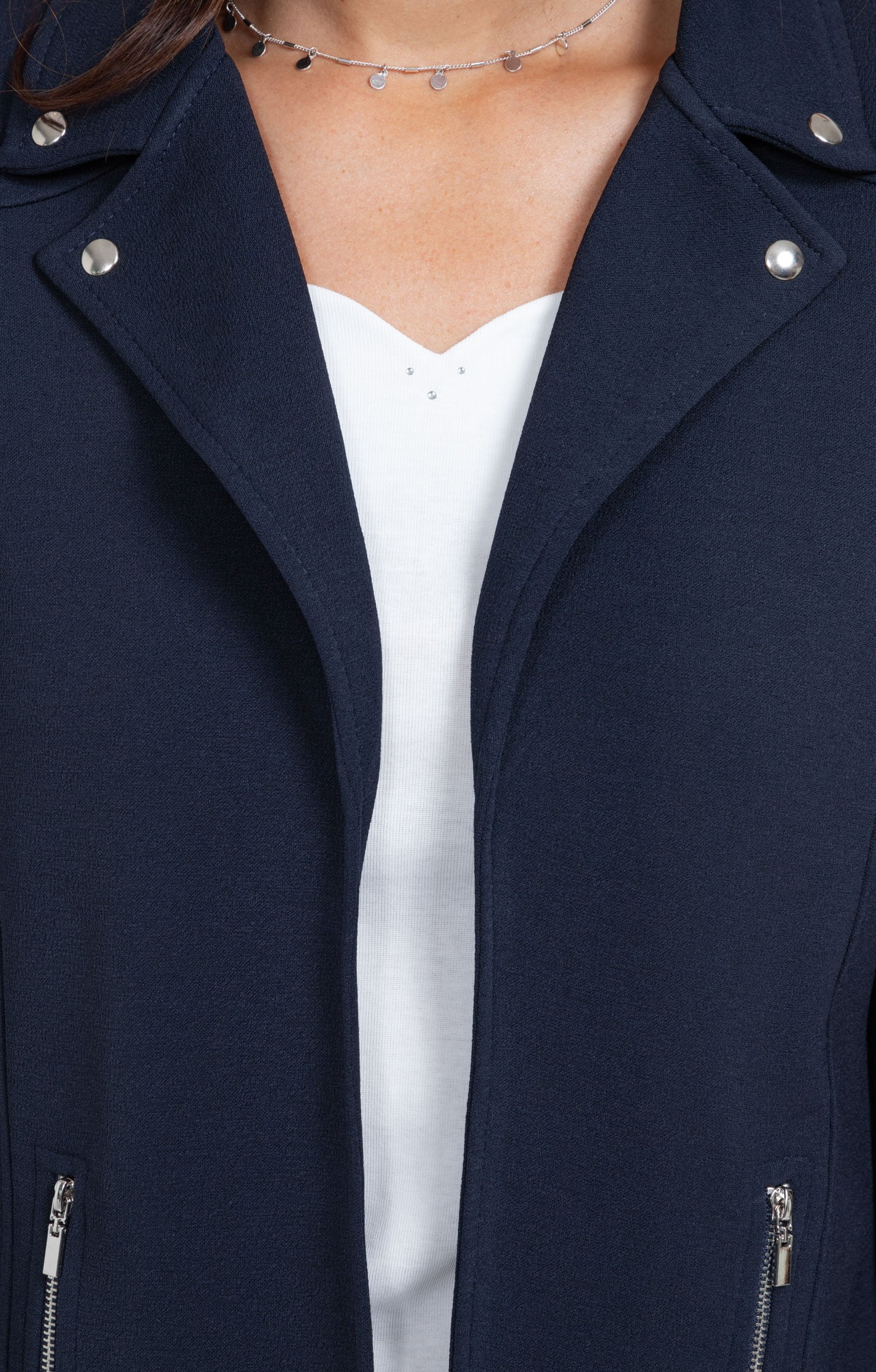 Veste col tailleur avec zips poches - MARINE