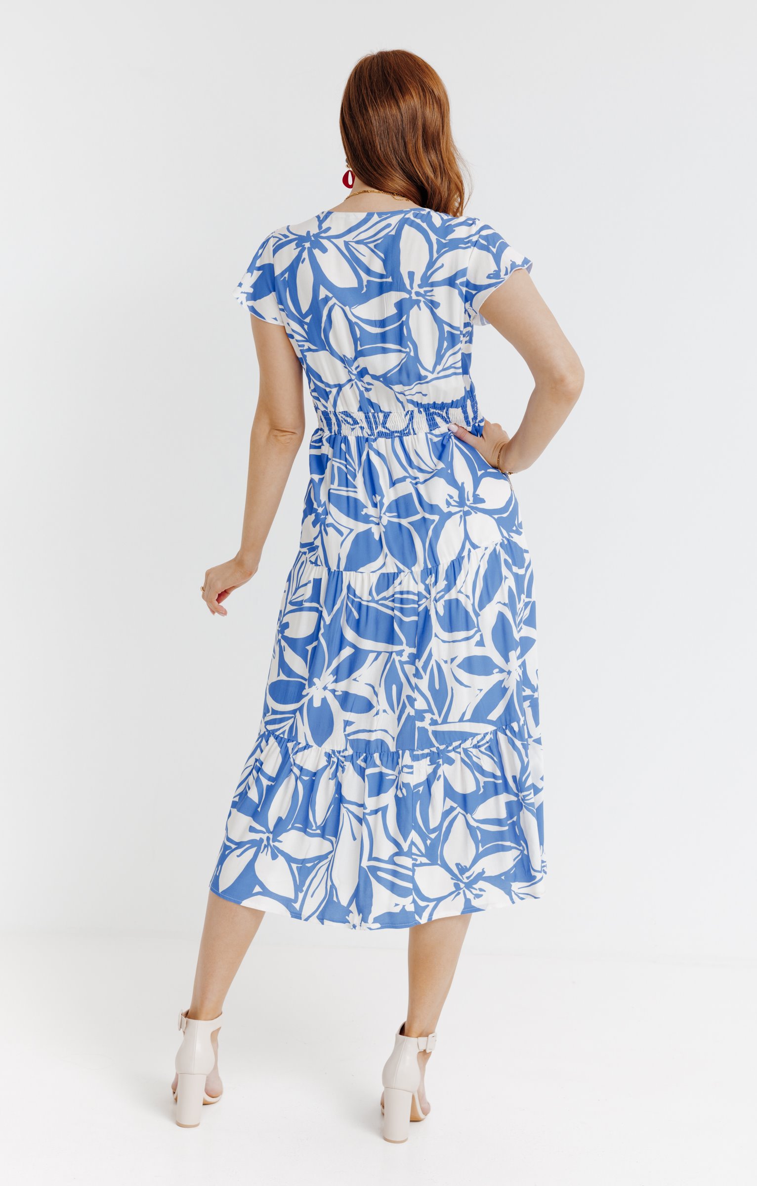 ROBE LONGUE IMPRIMEE DOUBLEE COTON  - BLEU DUR