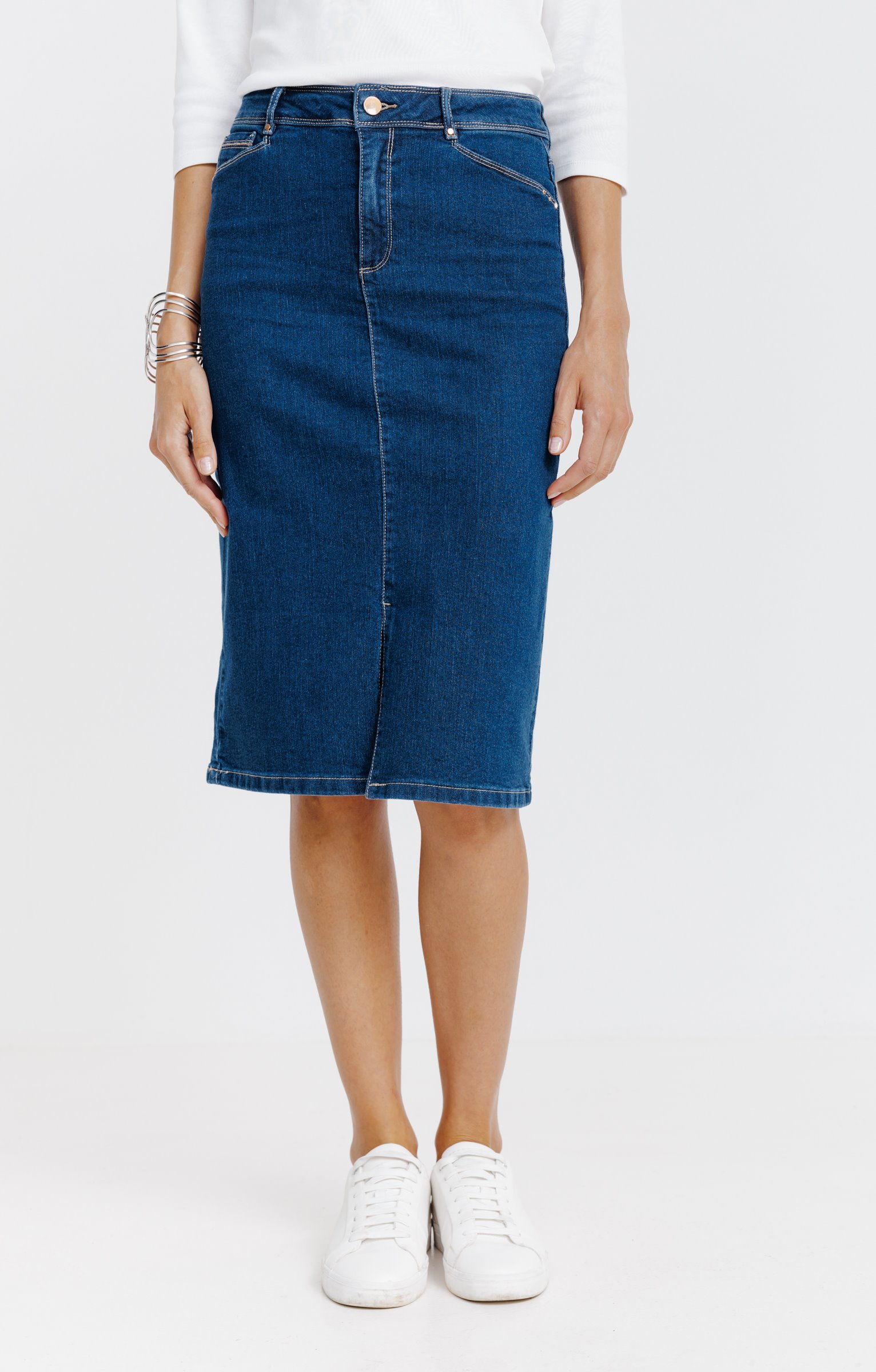 Jupe longue denim stone  - BLEU