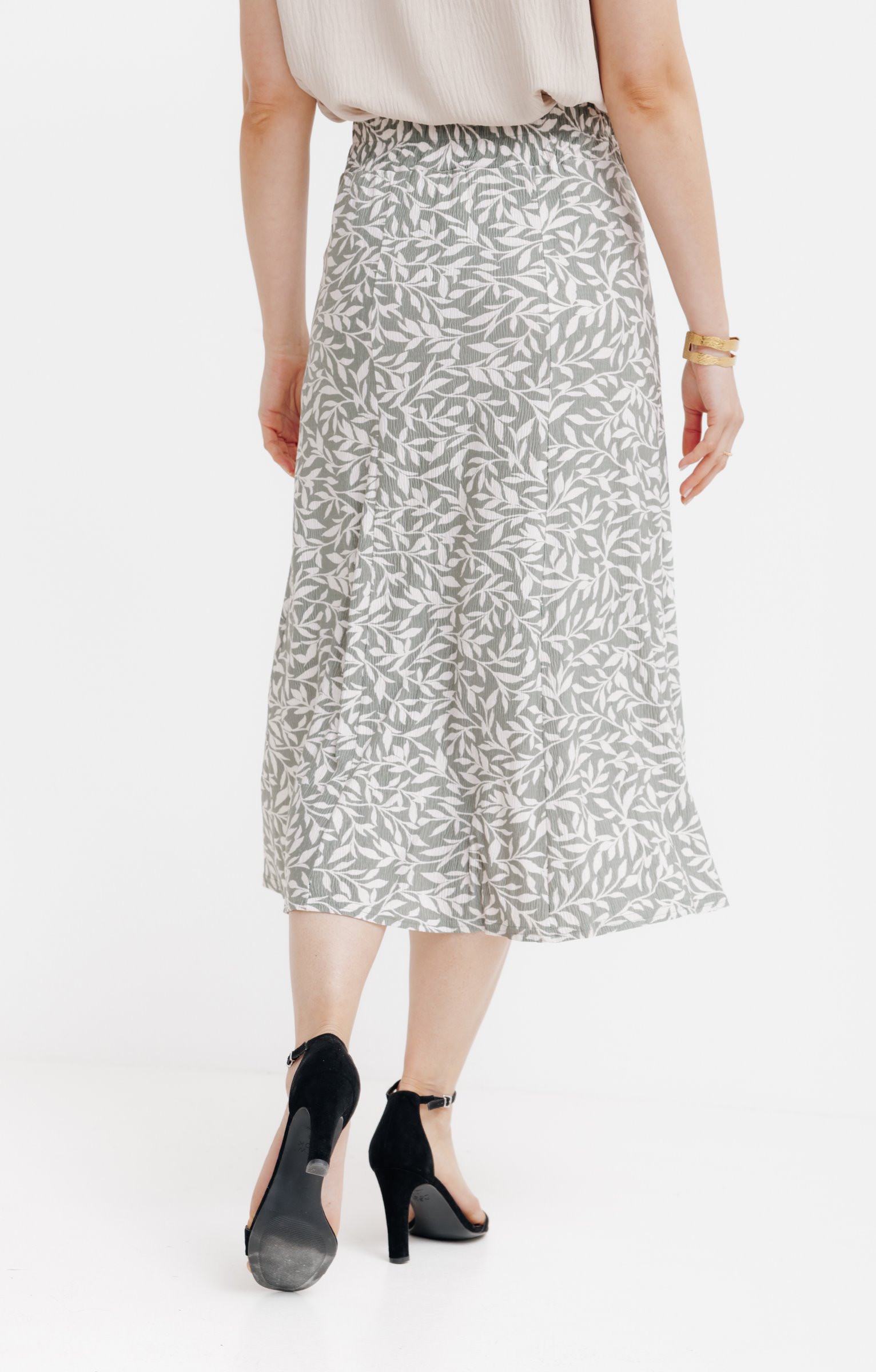 Jupe longue imprimée en maille - TILLEUL