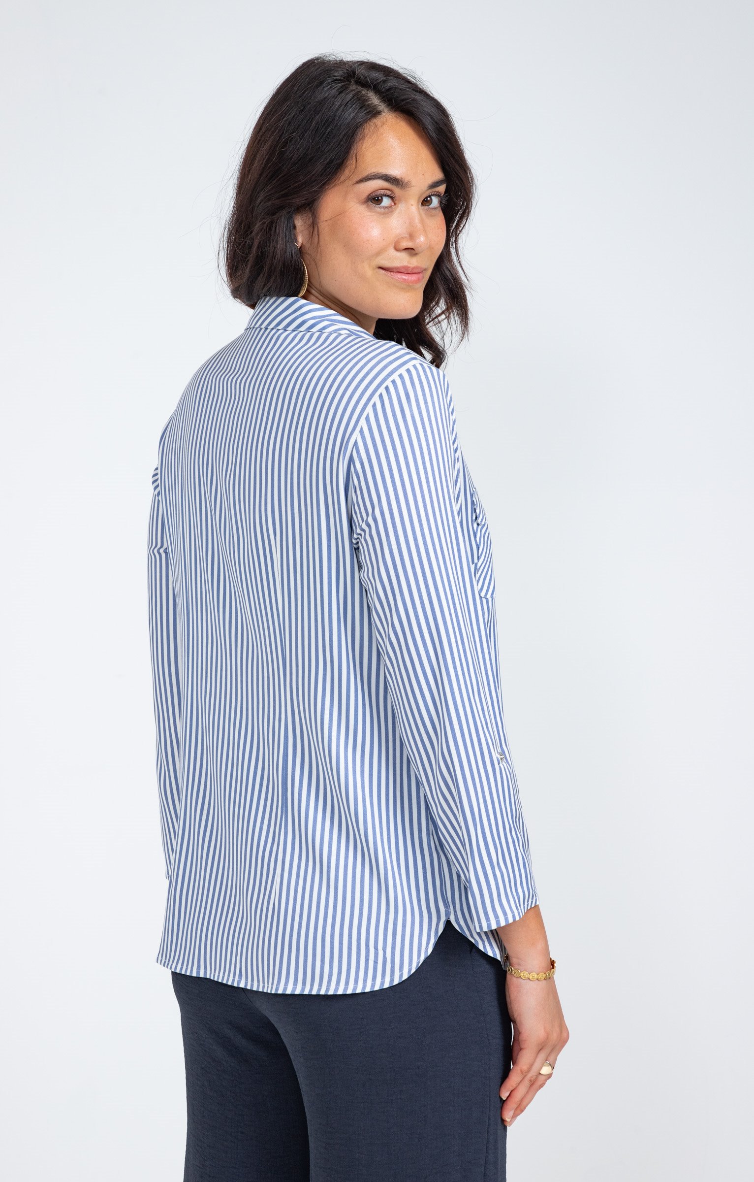 Chemise rayée avec boutons nacrés - BLEU CIEL