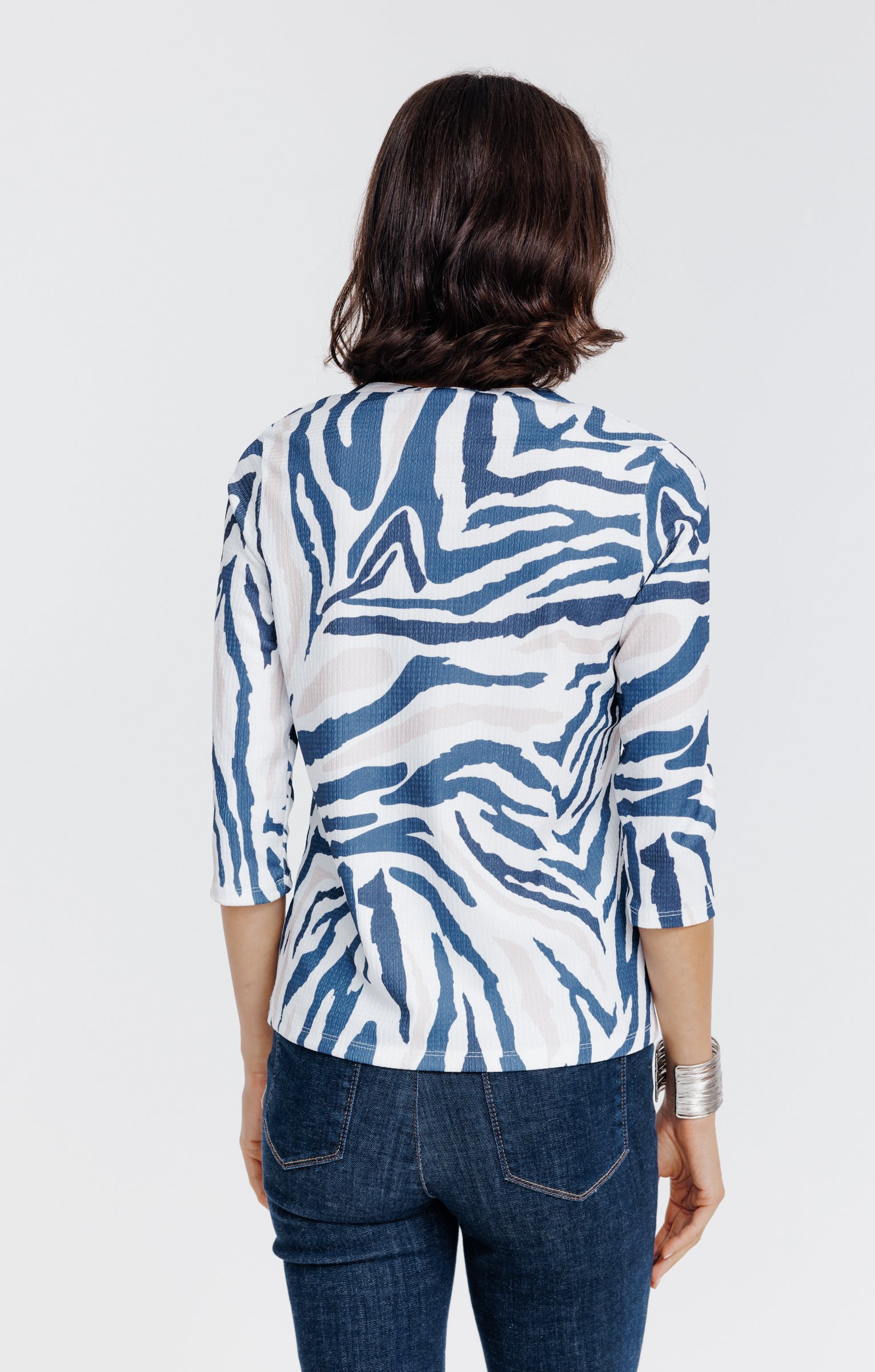 Tee-shirt col mao imprimé - ÉCRU