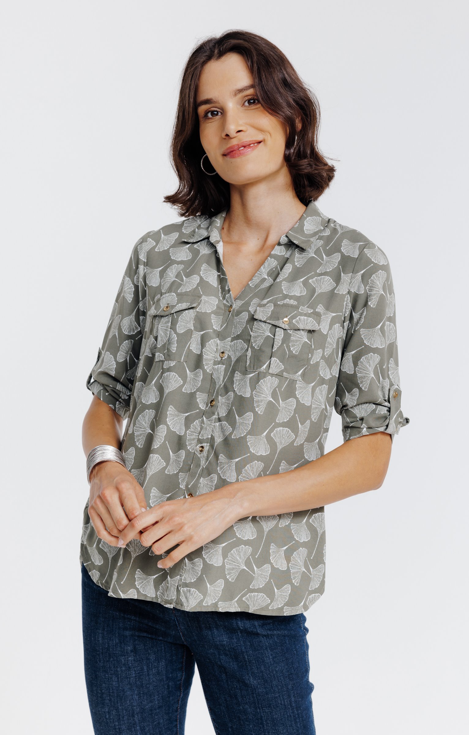 Chemise imprimée feuillage  - KAKI CLAIR