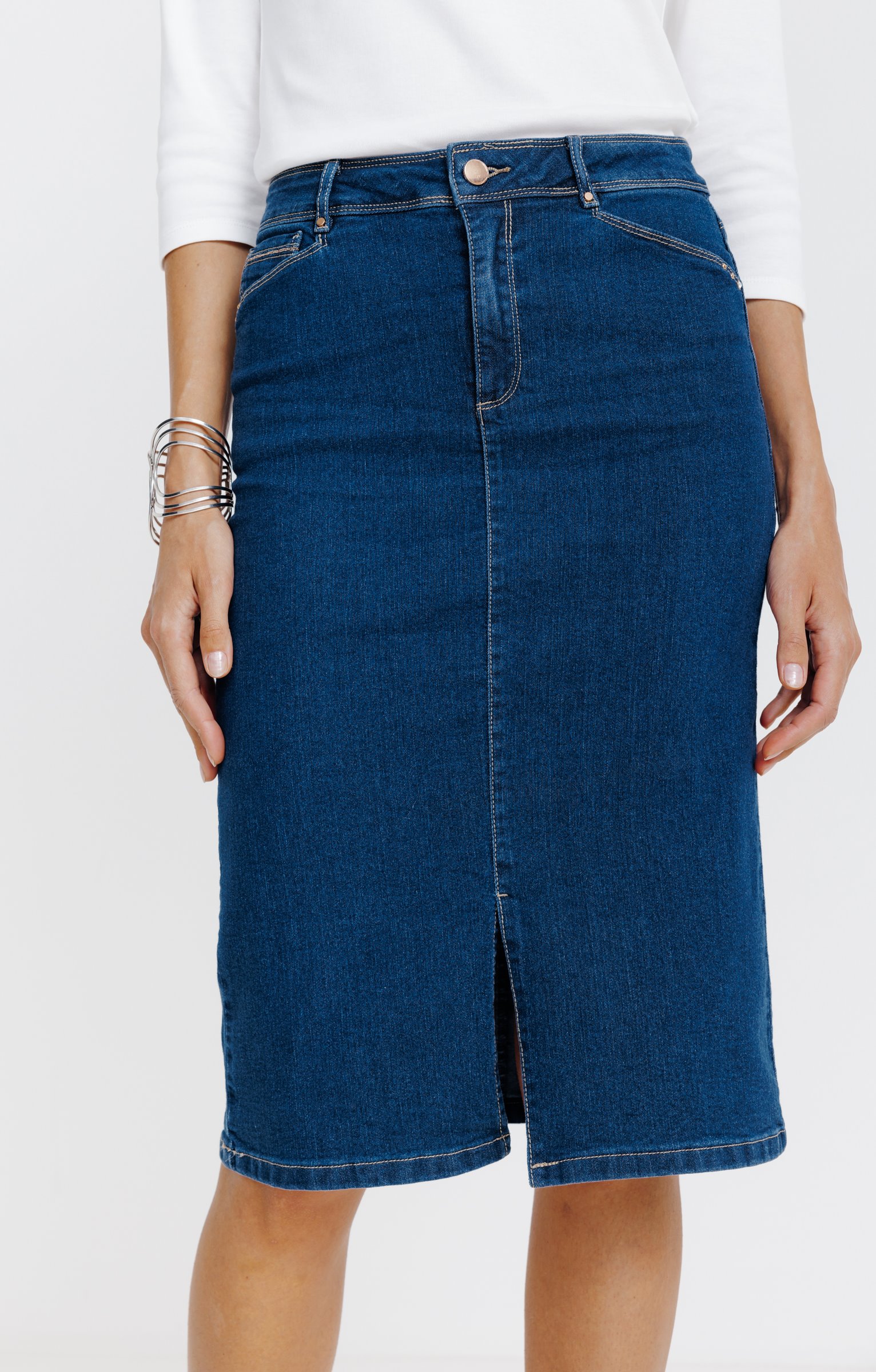 Jupe longue denim stone  - BLEU