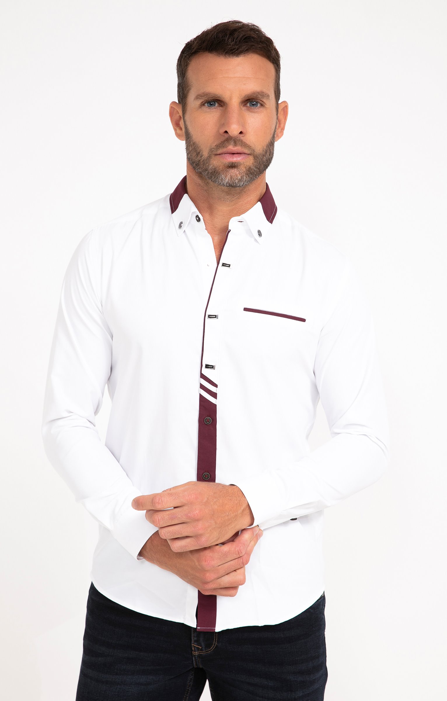 Chemise manches longues uni grenat - BLANC